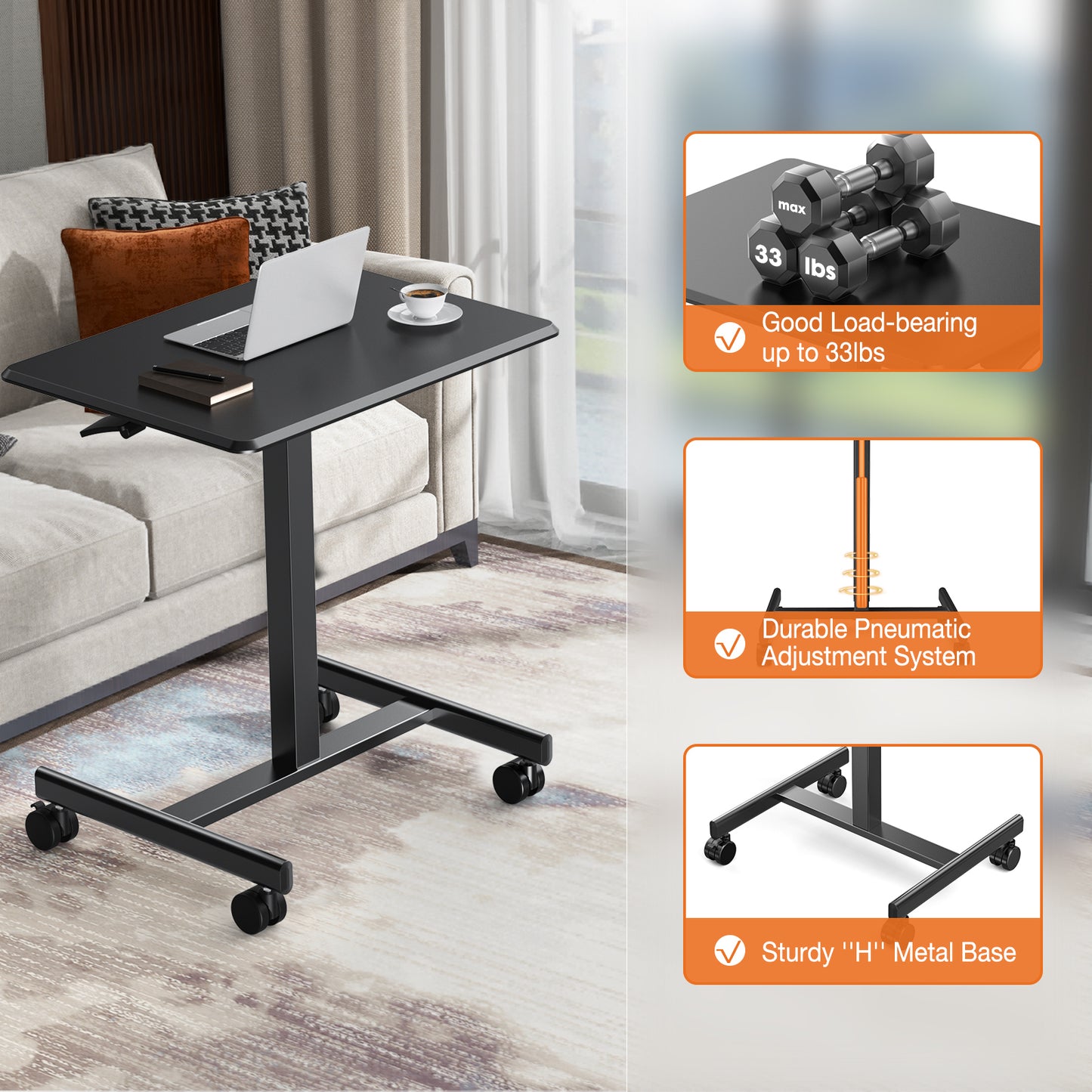 Height-Adjustable Rolling Laptop Desk for Home and Office