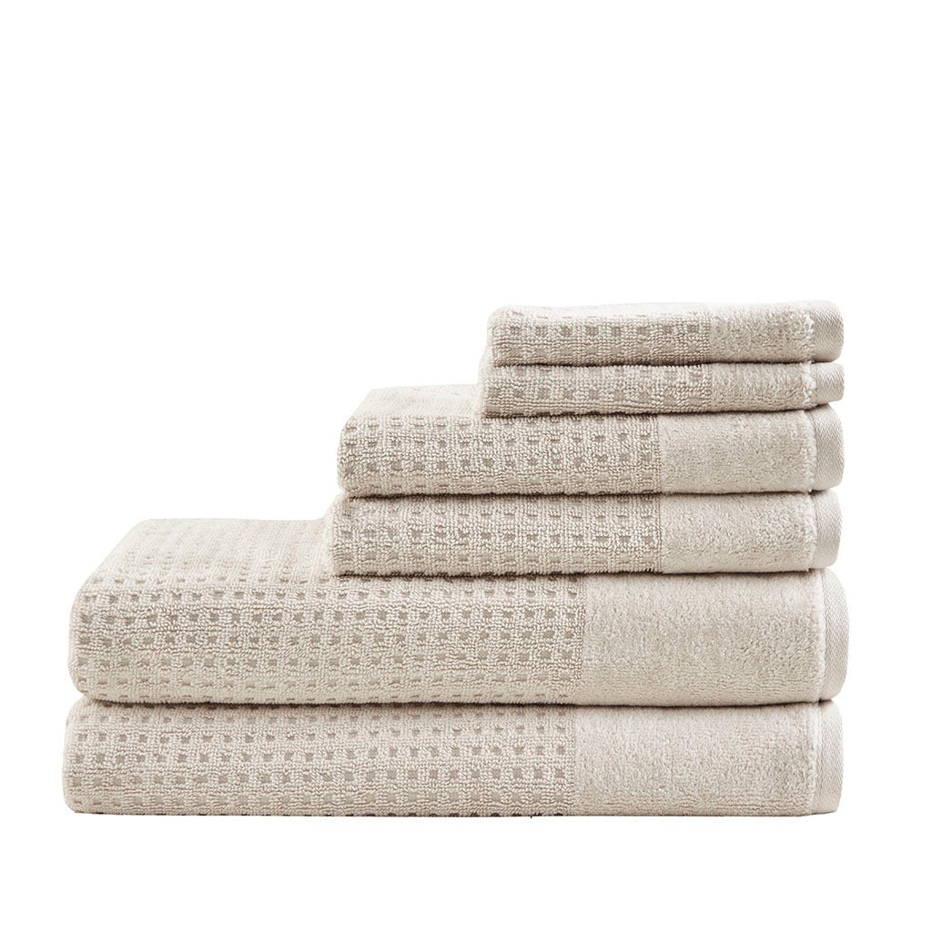 6-Piece Set of Antimicrobial Cotton Waffle Jacquard Bathroom Towel Collection