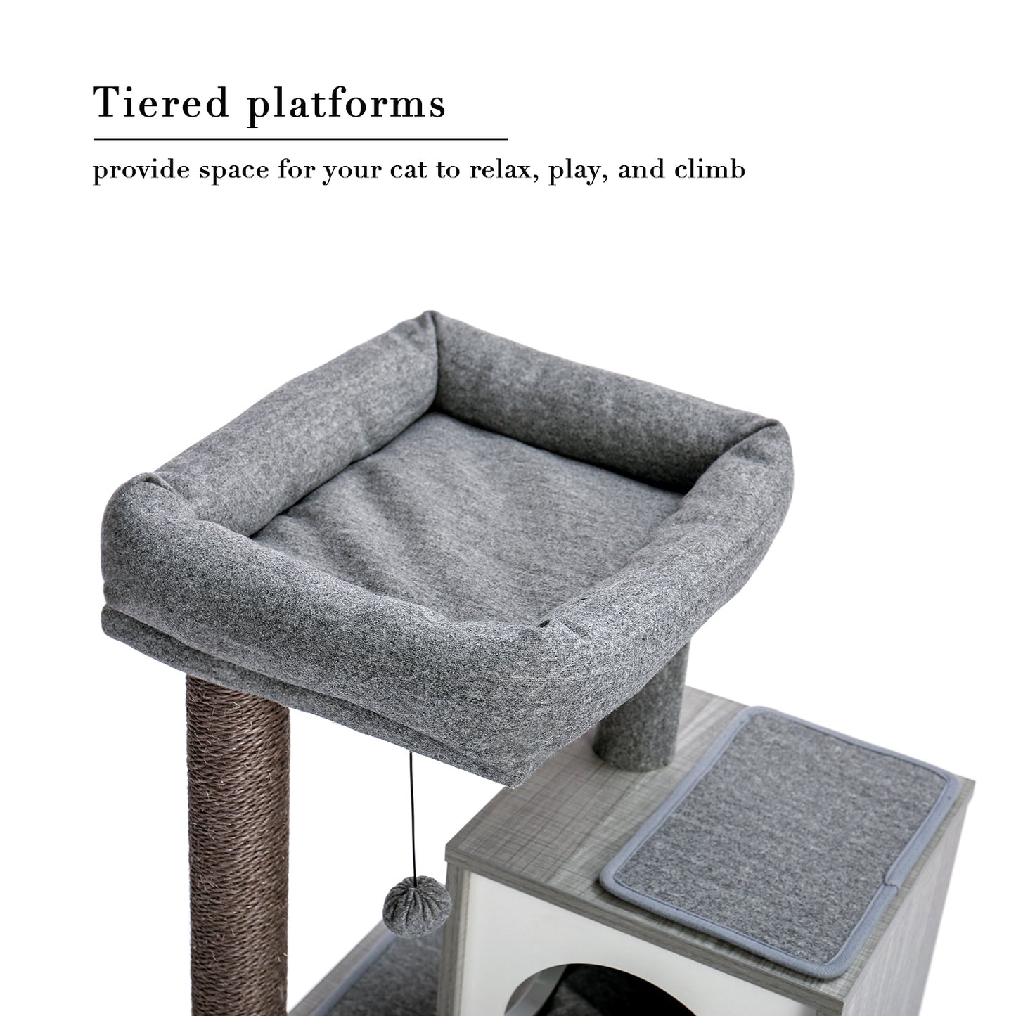 Cat Tree Luxury 34 Inches Cat Tower with Double Condos, Spacious Perch, Fully Wrapped Scratching Sisal Posts and Replaceable Dangling Balls Gray