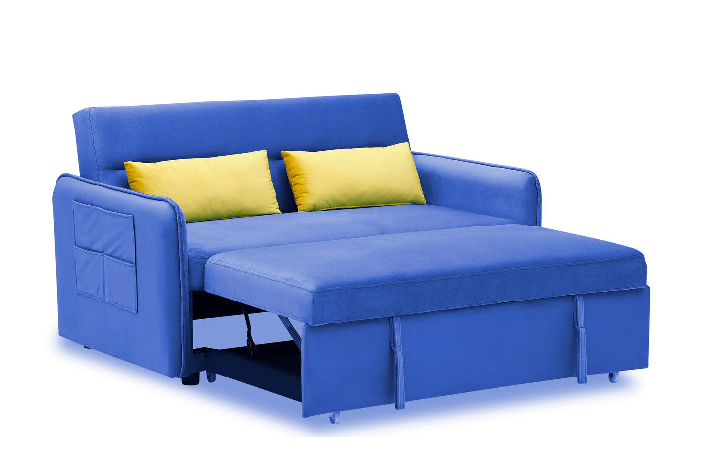 54 Blue Velvet Sofa with Pull Out Bed and Two Pillows - Perfect for Small Spaces