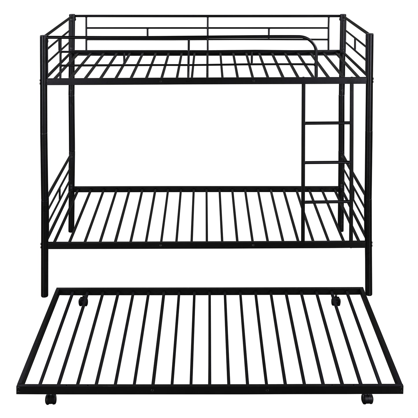 Metal Bunk Bed with Twin Trundle, Convertible Twin-Over-Twin, Black