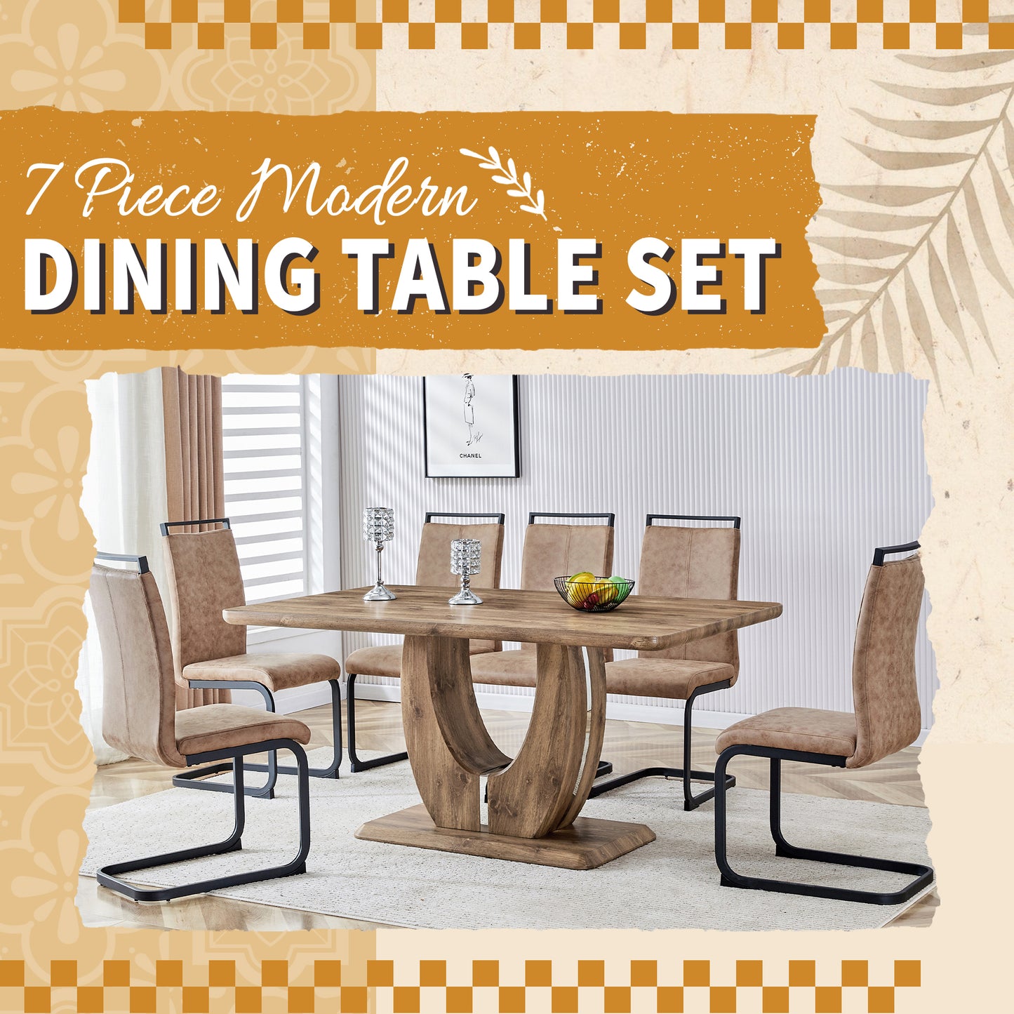 5 Piece Modern Dining Table Set, Rectangular Kitchen Table Set with Wooden Tabletop＆4 Pu Leather Upholstered Chairs Ideal for Dining Room, Kitchen