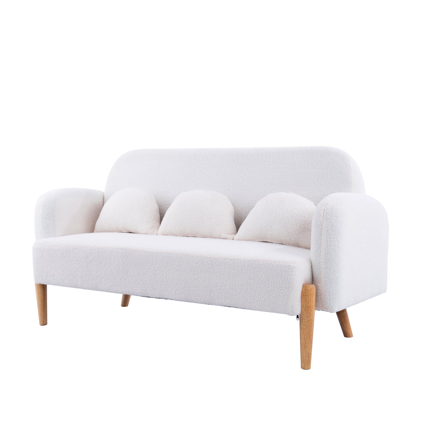 59.1 Beige Teddy Velvet Two-Seater Sofa with Three Lumbar Pillows