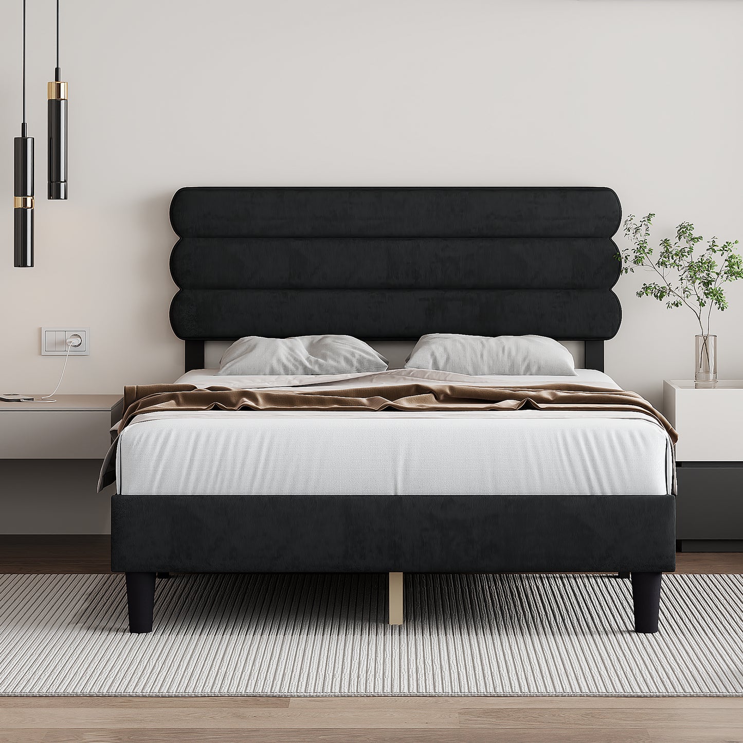 Full Bed Frame with Headboard,Sturdy Platform Bed with Wooden Slats Support,No Box Spring,Mattress Foundation,Easy Assembly  DARK GREY