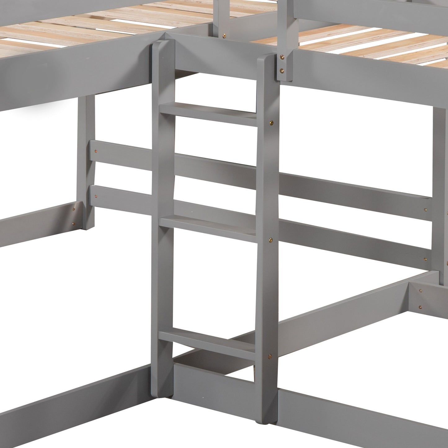 Gray L-Shaped Bunk Bed with Full and Twin Size, Slide, and Short Ladder