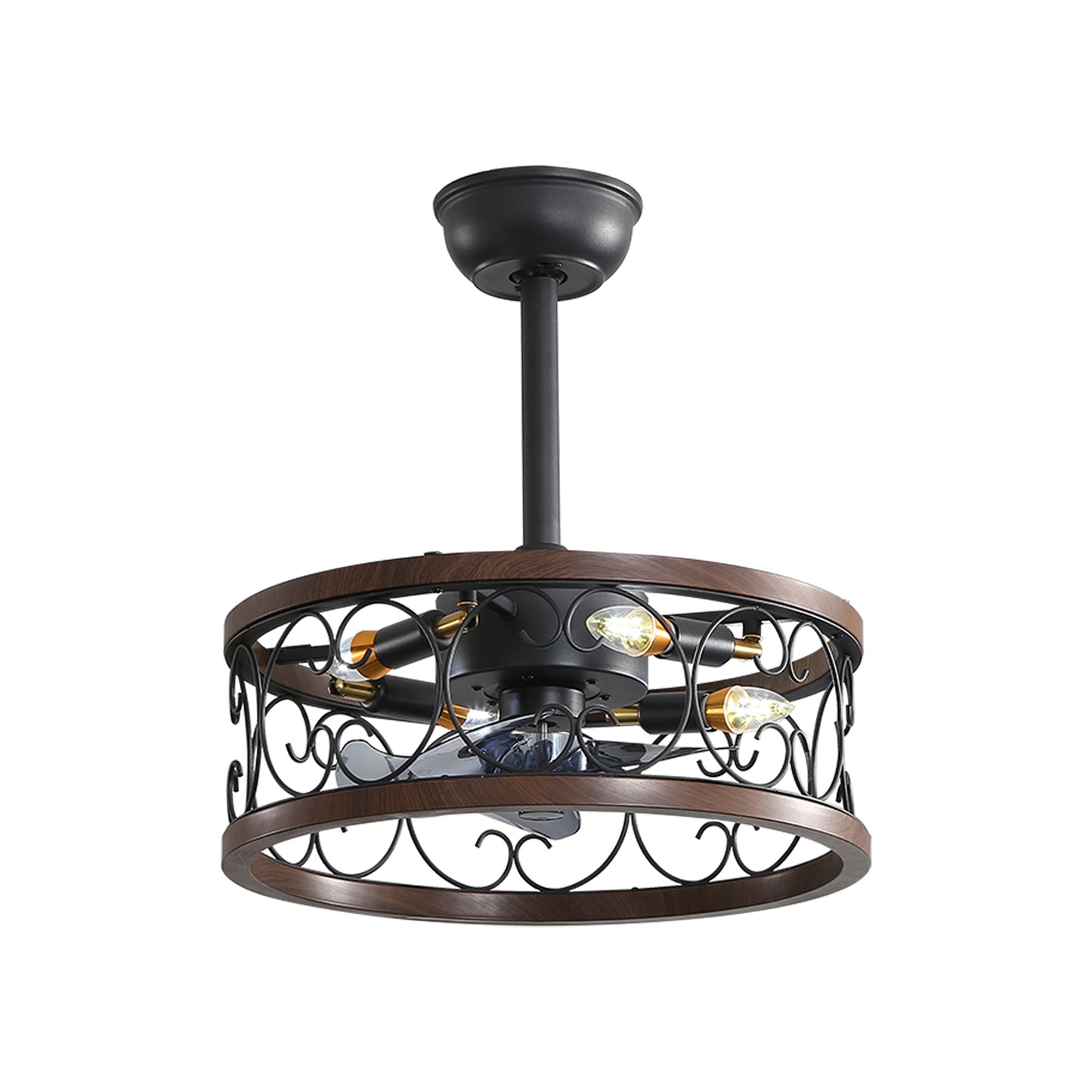 18 Retro Style Ceiling Fan with Caged Lights and Remote Control