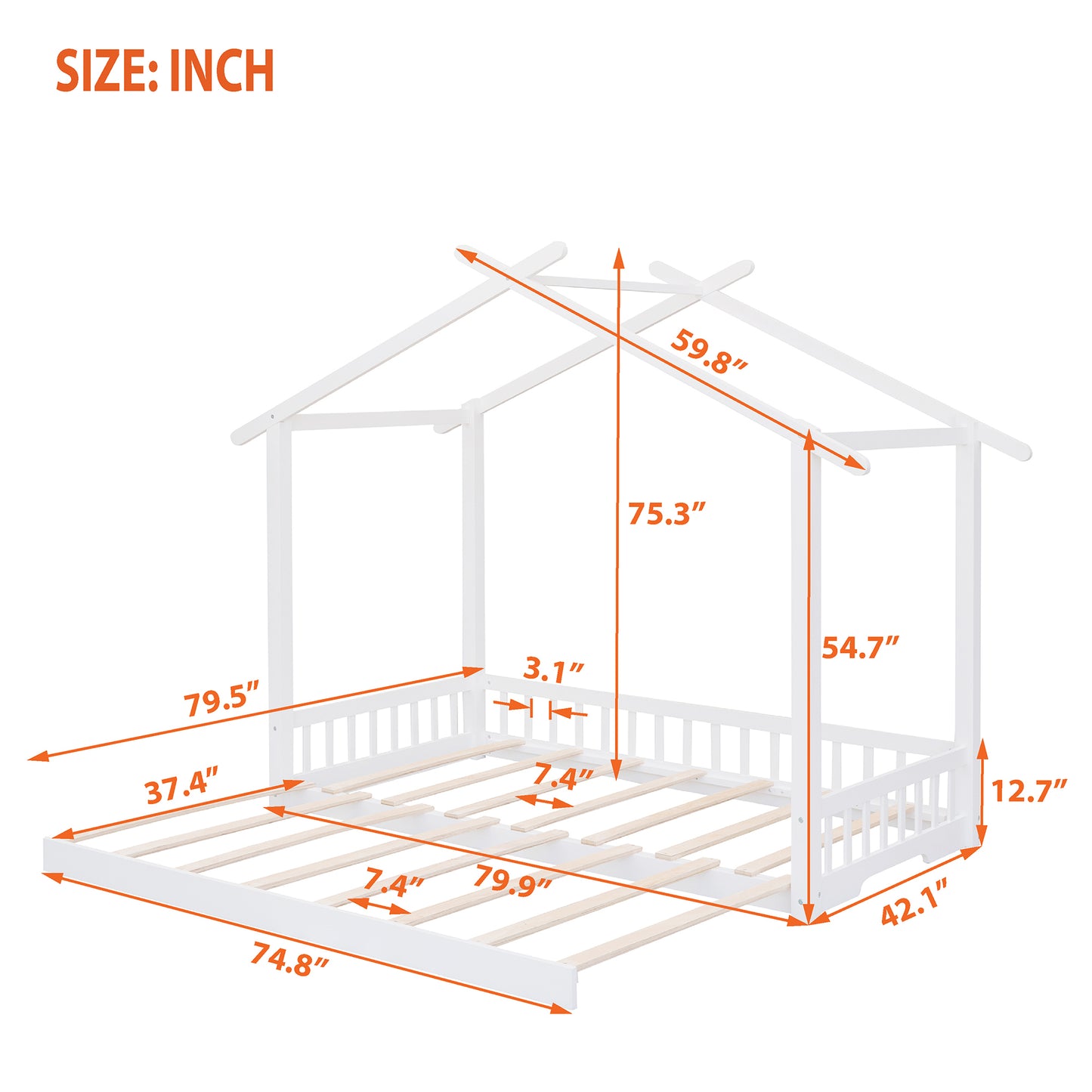 Extending House Bed, Wooden Daybed, White