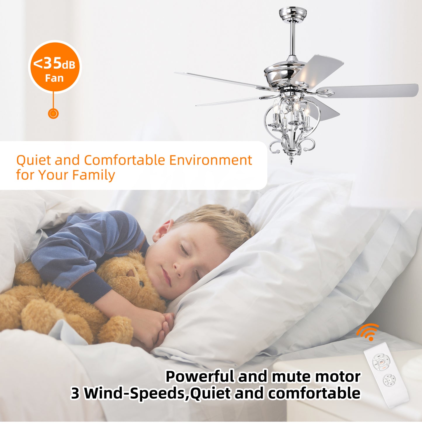 52-inch Silver Traditional Ceiling Fan with Reversible Airflow and Remote Control