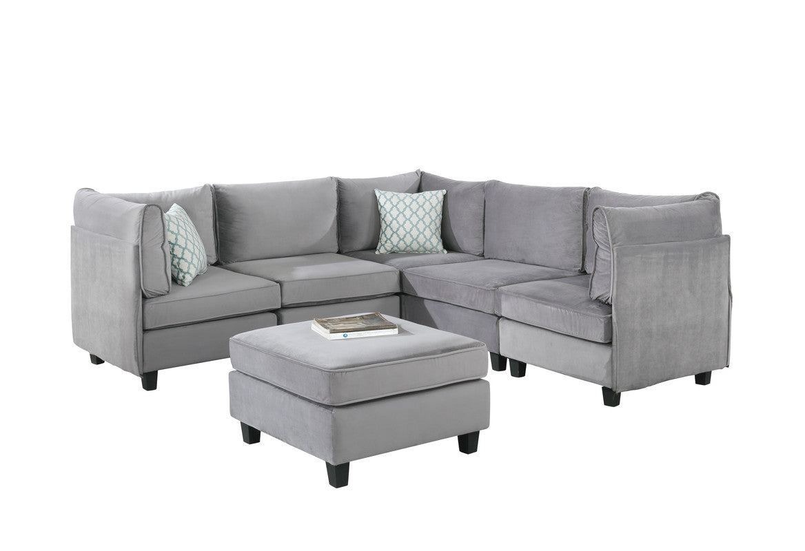 Zelmira Gray Velvet 6-Piece Modular Sectional Couch