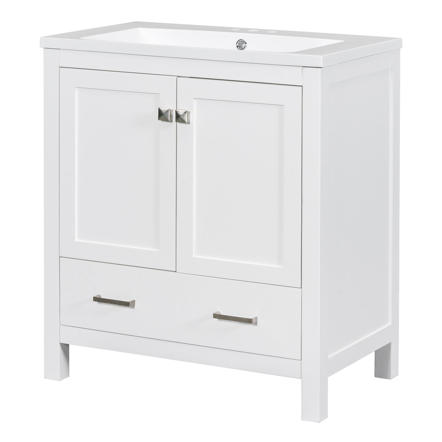 30" White Bathroom Vanity with Single Sink, Combo Cabinet Undermount Sink, Bathroom Storage Cabinet with 2 Doors and a Drawer, Soft Closing, Multifunctional Storage, Solid Wood Frame