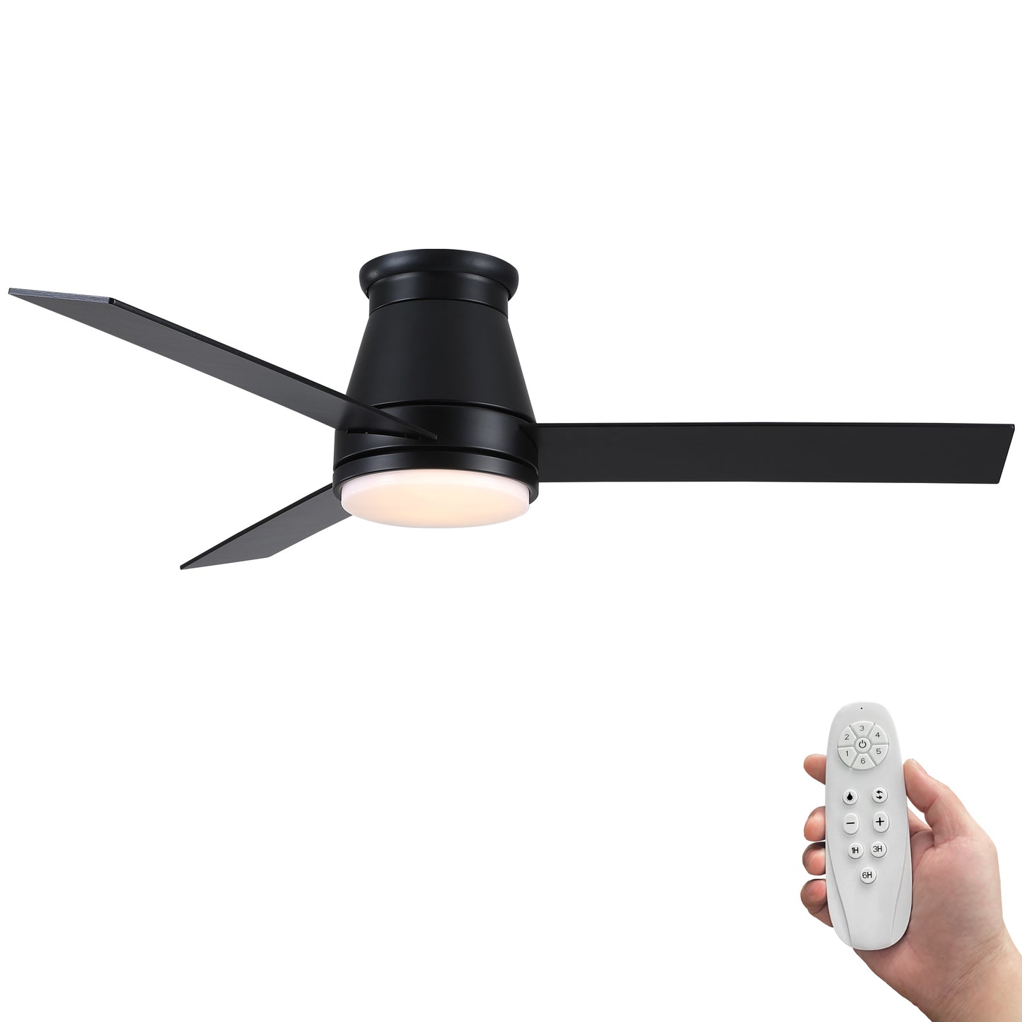 48-inch Sleek Black Low Profile Ceiling Fan with LED Light