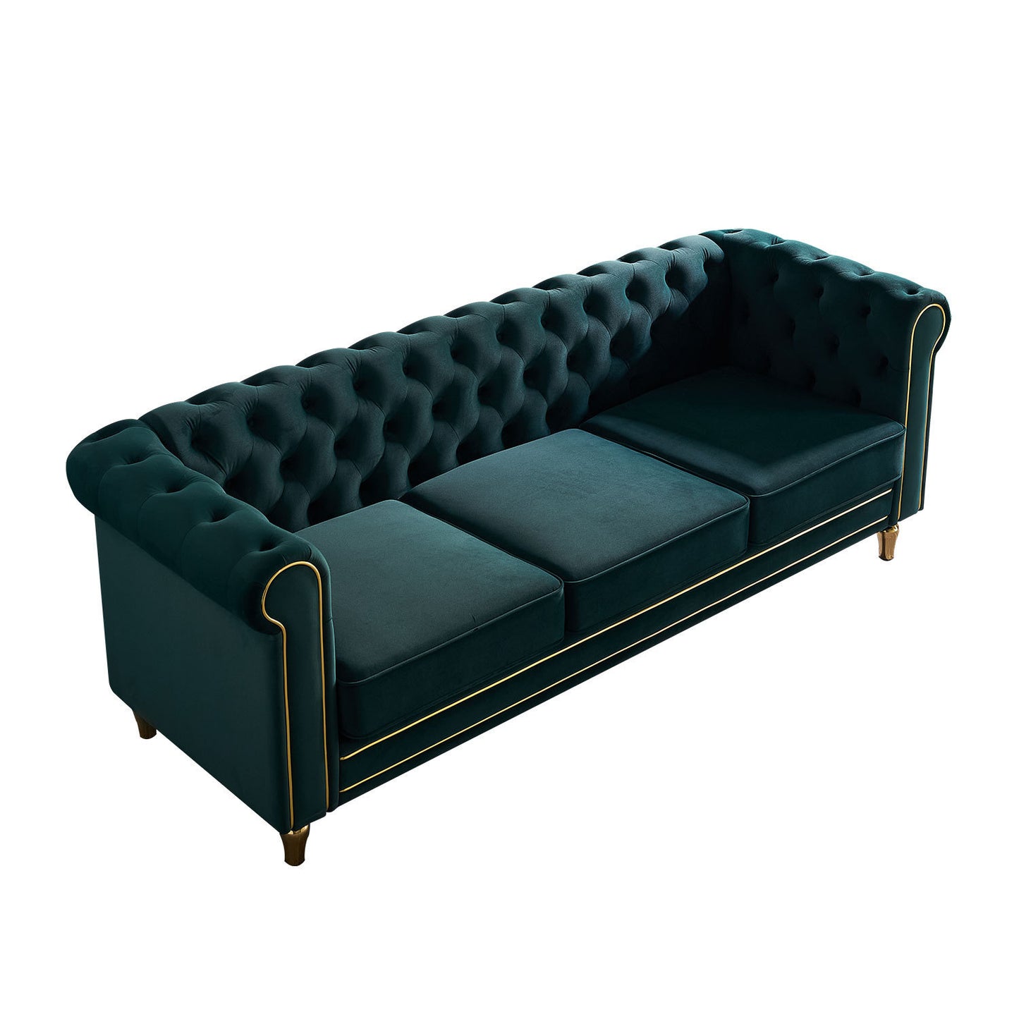 Chesterfield Velvet Sofa 84.65 inch for Living Room GREEN Color