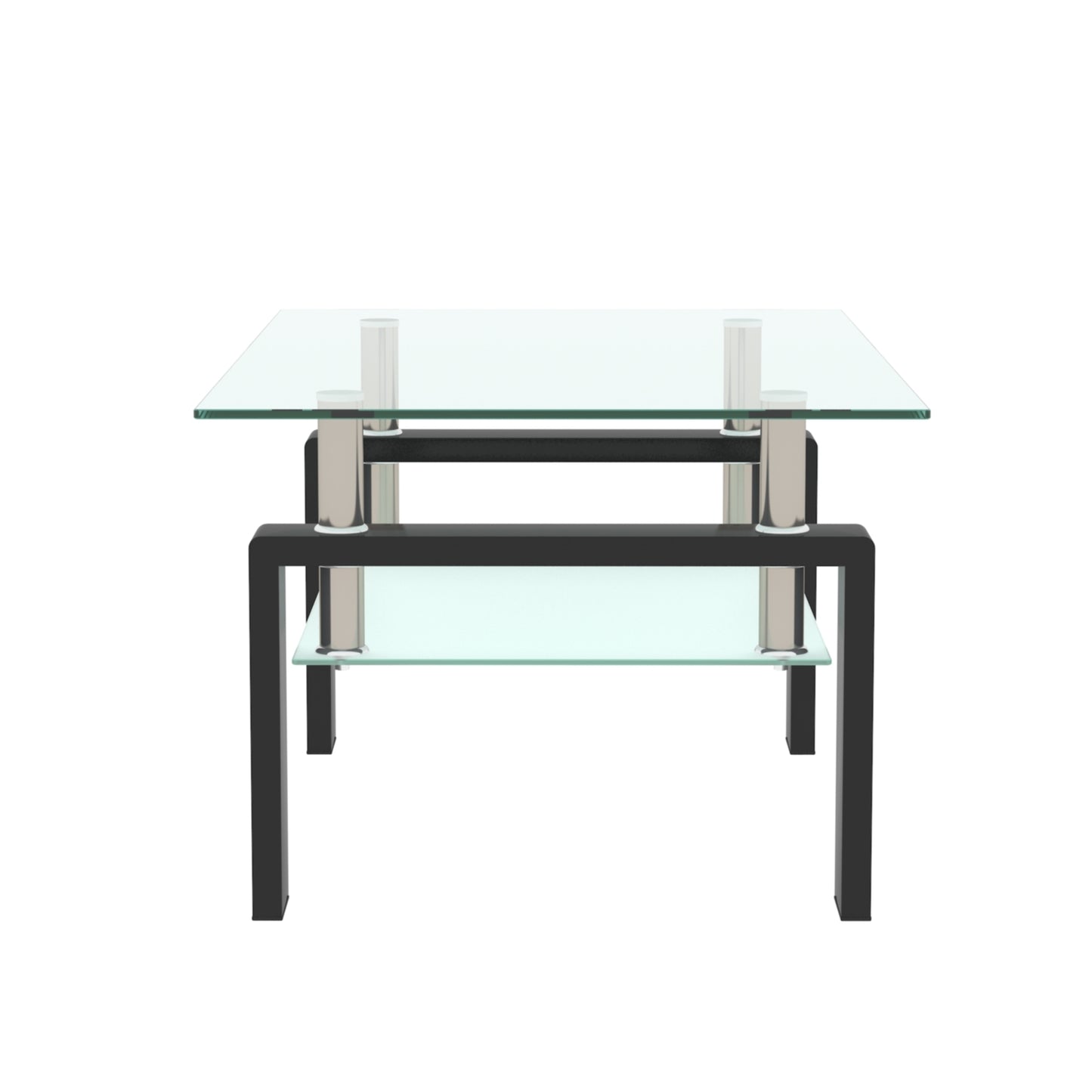 Modern Black Glass Coffee Table with Storage Shelf