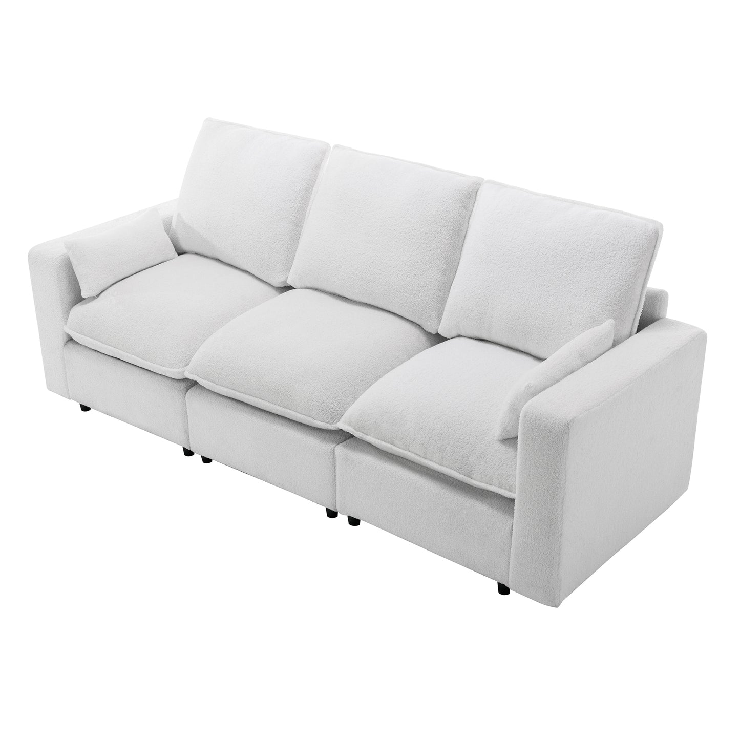 U_STYLE 3 Seat Sofa with Removable Back and Seat Cushions and 2 pillows,Teddy Fabric Couch for Living Room, Office, Apartment