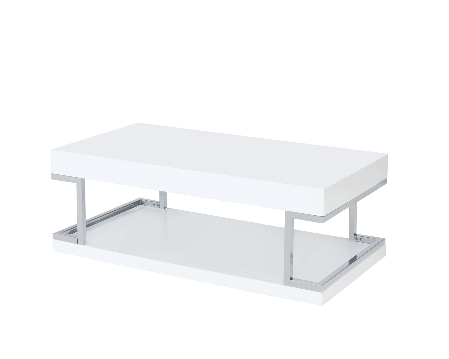 Modern White High Gloss Coffee Table with Chrome Accents