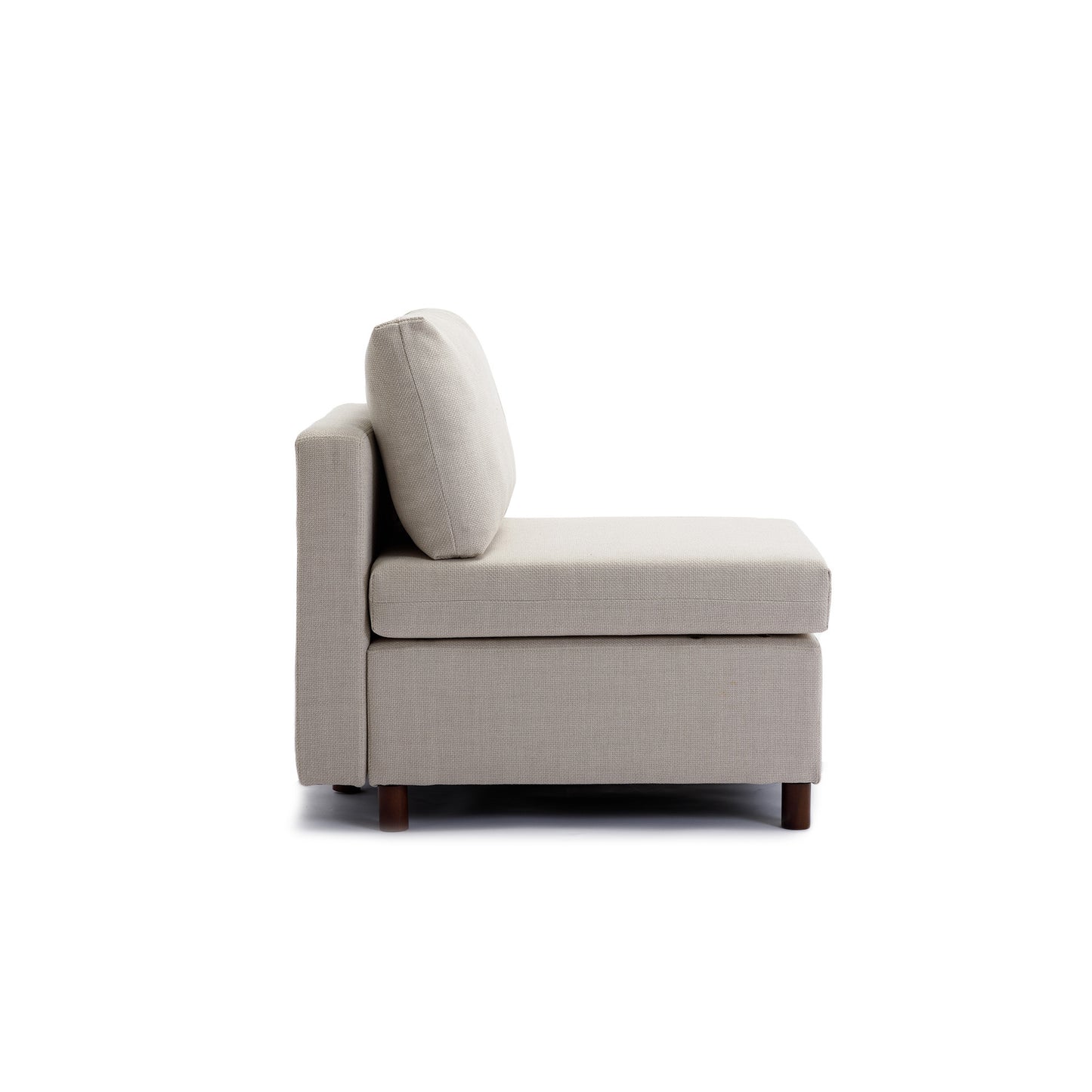 2-Seater Modular Sectional Sofa Couch with Ottoman, Cream Linen Upholstery