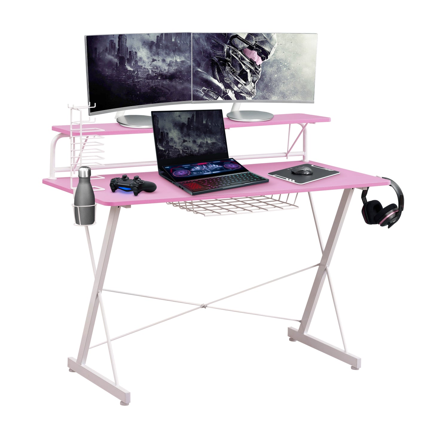 Peak Performance Gaming Desk with Pink Accents by Techni Sport