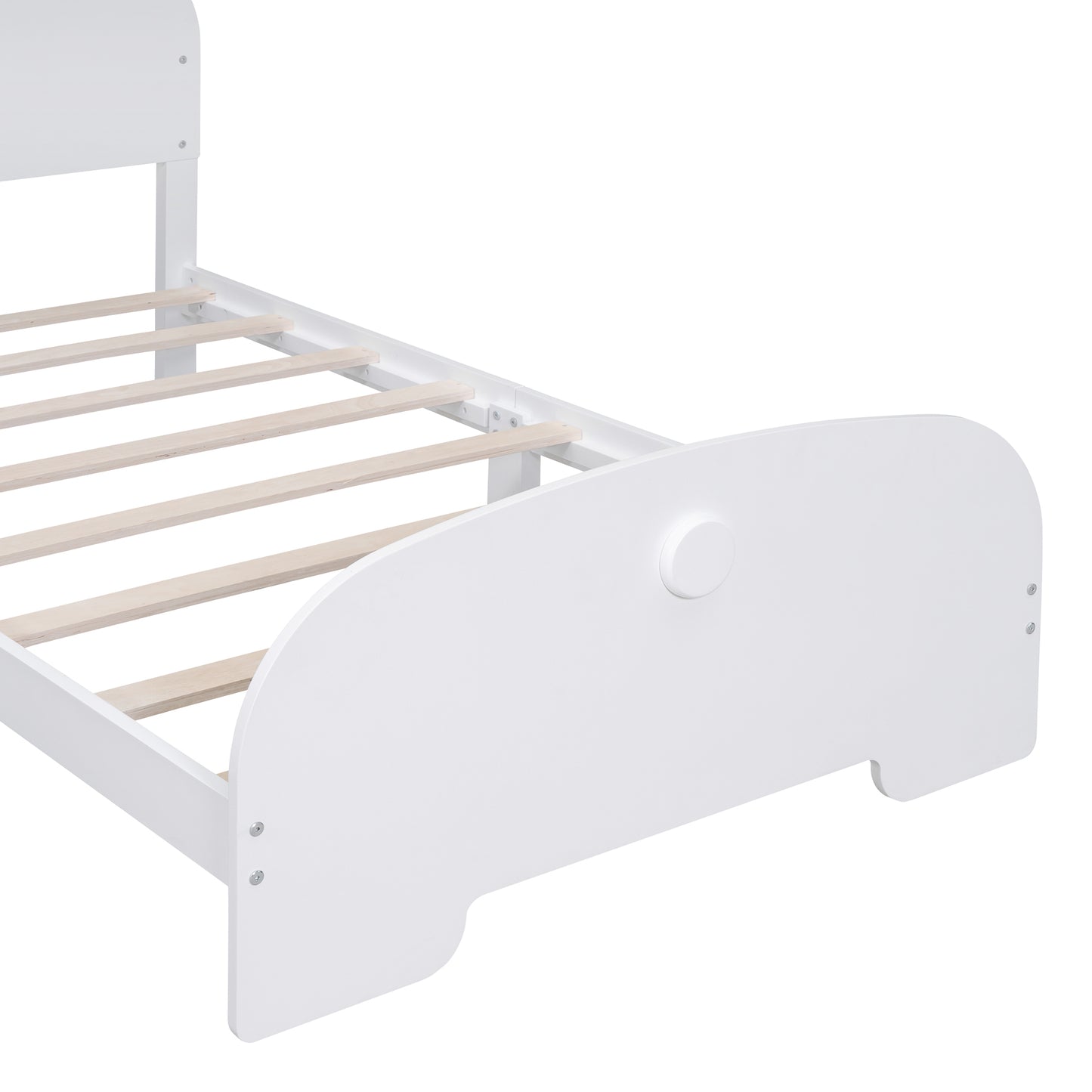 Twin Size Wood Platform Bed with Bear-shaped Headboard and Footboard,White