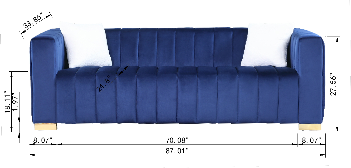 A modern  channel sofa  take on a traditional Chesterfield,Navy blue color,3 seater