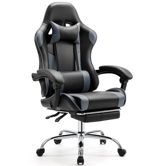 Video Game Desk Chair - Ergonomic PU Leather Recliner with Footrest and Adjustable Features