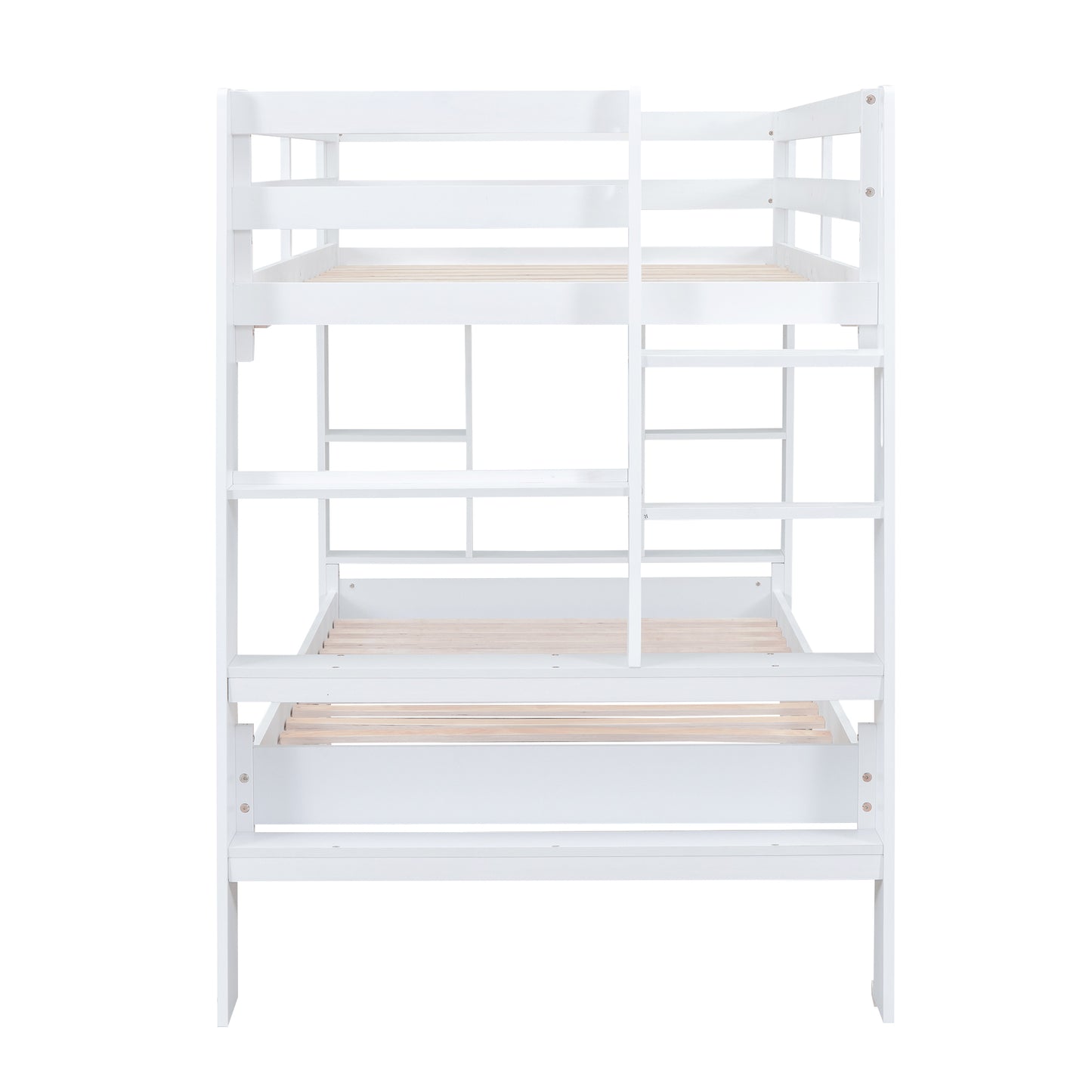 White Bunk Bed with Twin Shelves and Built-in Ladder