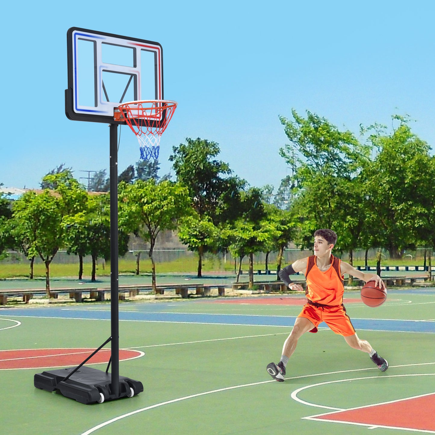 Portable Basketball Hoop Basketball System 4.76-10ft Height Adjustable for Youth Adults LED Basketball Hoop Lights, Colorful lights, Waterproof,Super Bright to Play at Night Outdoors,Good Gift for Kid