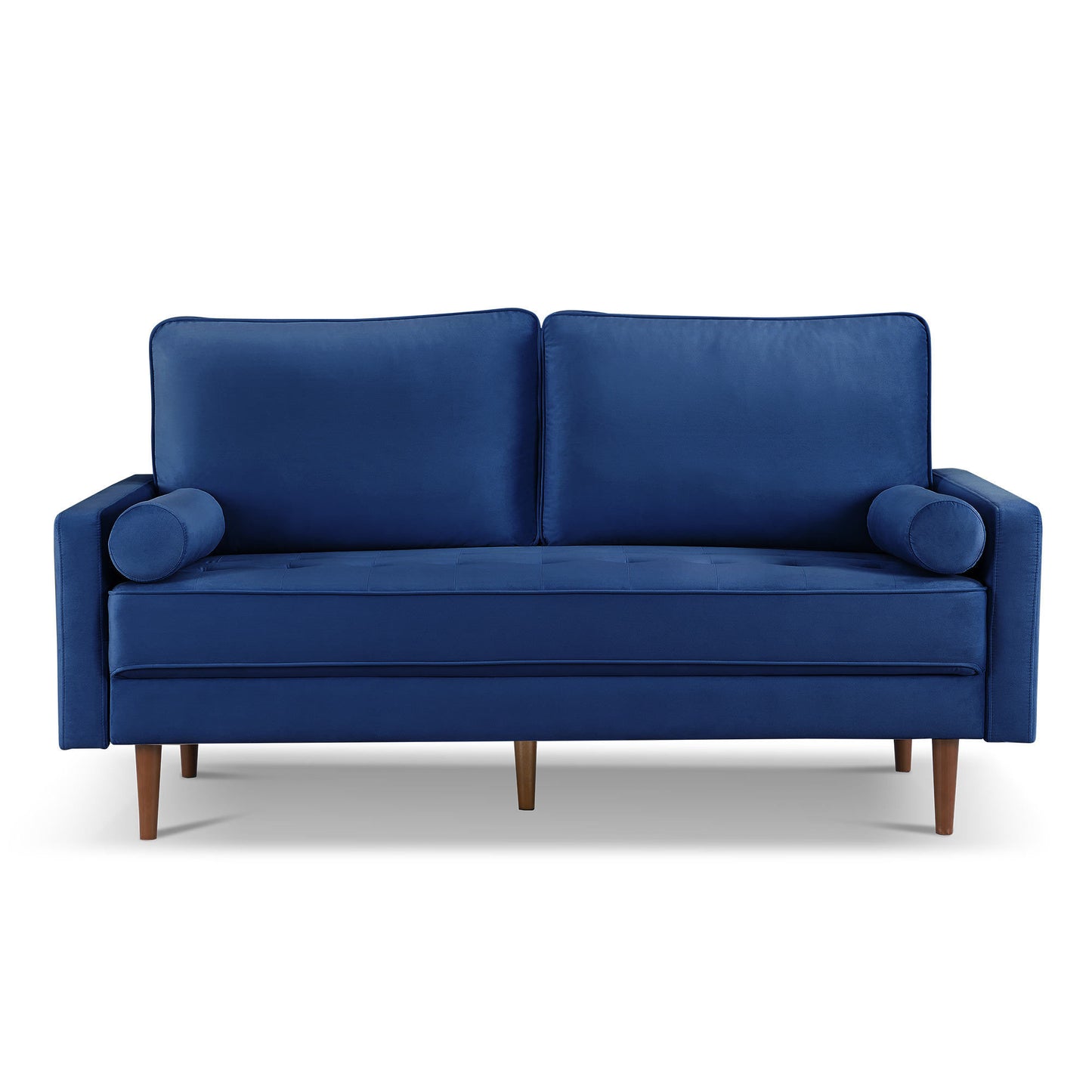 Modern Blue Velvet Loveseat Sofa with Bolster Pillows