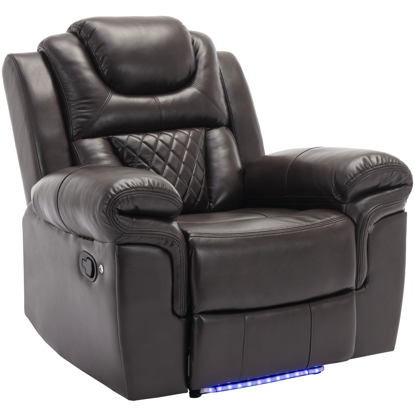 Brown Home Theater Recliner Chair with LED Lights and Manual Recline