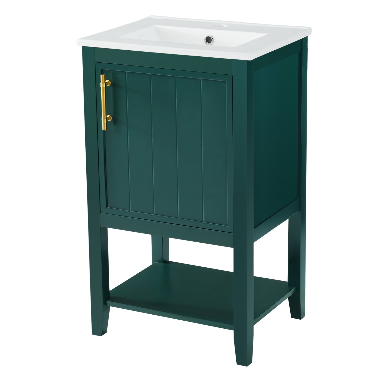 20" Bathroom Vanity with Sink, Bathroom Cabinet with Soft Closing Door, Storage Rack and Open Shelf, Green