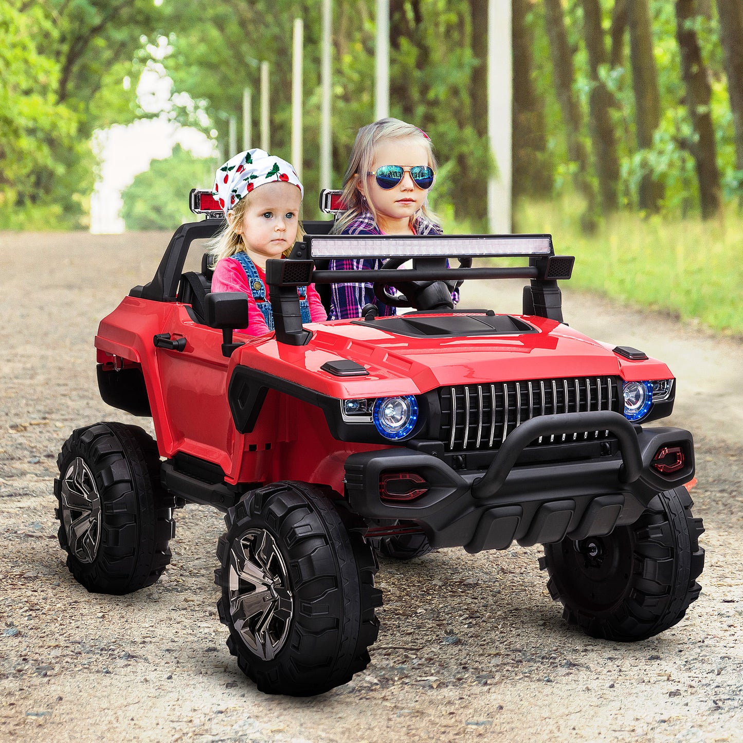 12V 2-Seater Red Police Car Ride-on Truck for Kids with Remote Control