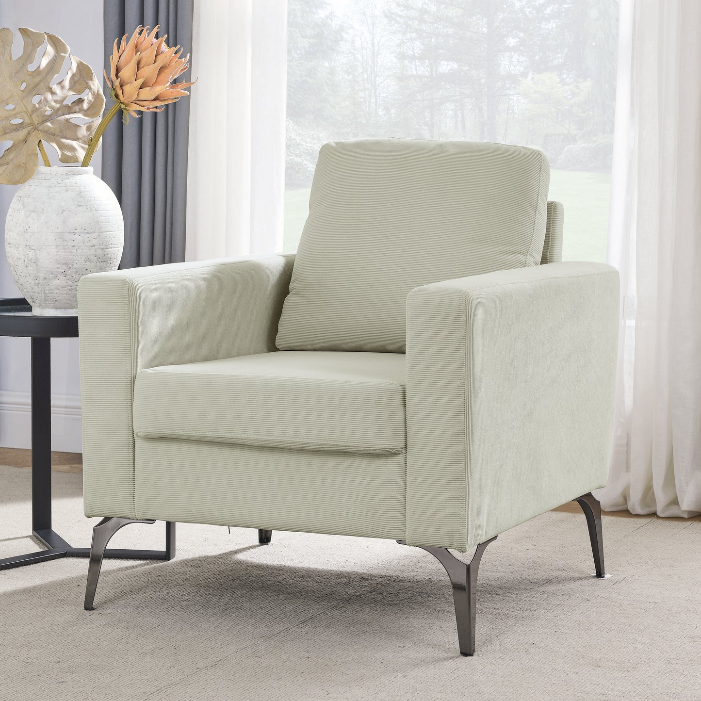 Sofa Chair,with Square Arms and Tight Back ,Corduroy Beige