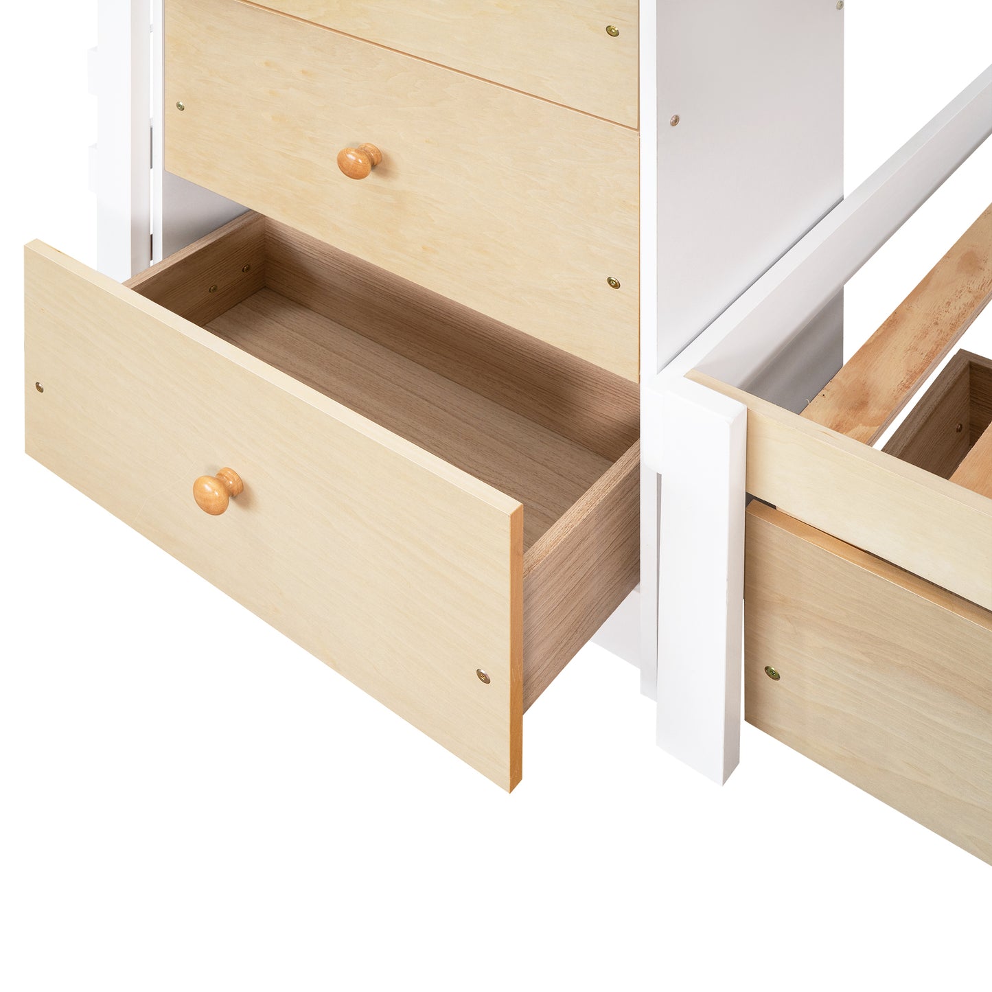 Natural Twin Loft Bunk Bed with Drawers, Ladder, and Dual Sleeping Space