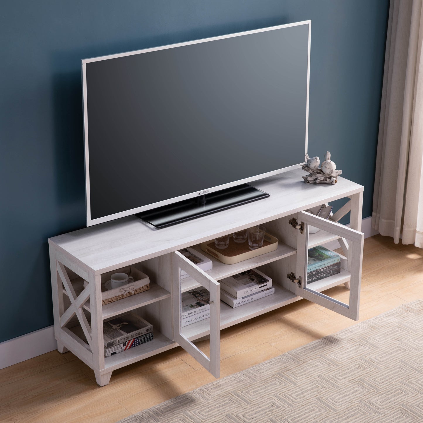 Elegant White Oak TV Console with Ample Storage