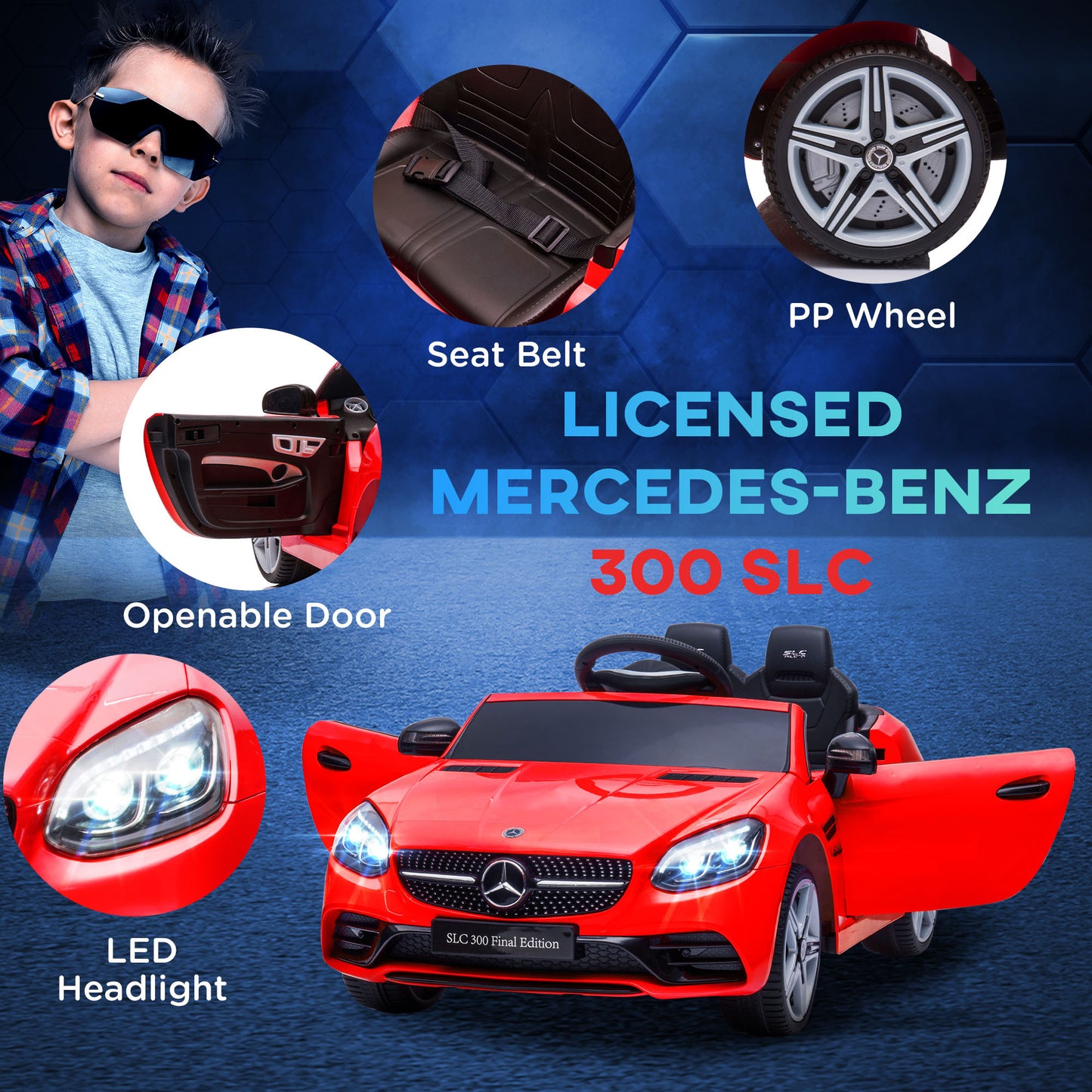 Aosom Mercedes SLC 300 Licensed Kids Electric Car with Remote Control, 12V Battery Powered Kids Ride on Car with Music, Lights, Suspension for 3-6 Years Old, Red