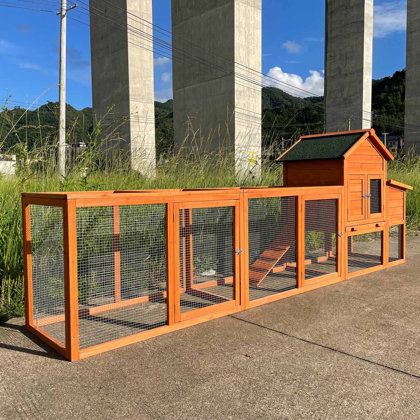 122＂Large Wooden Chicken Coop,Outdoor  Hen House with Nest Box ,Wire Fence Poultry Cage