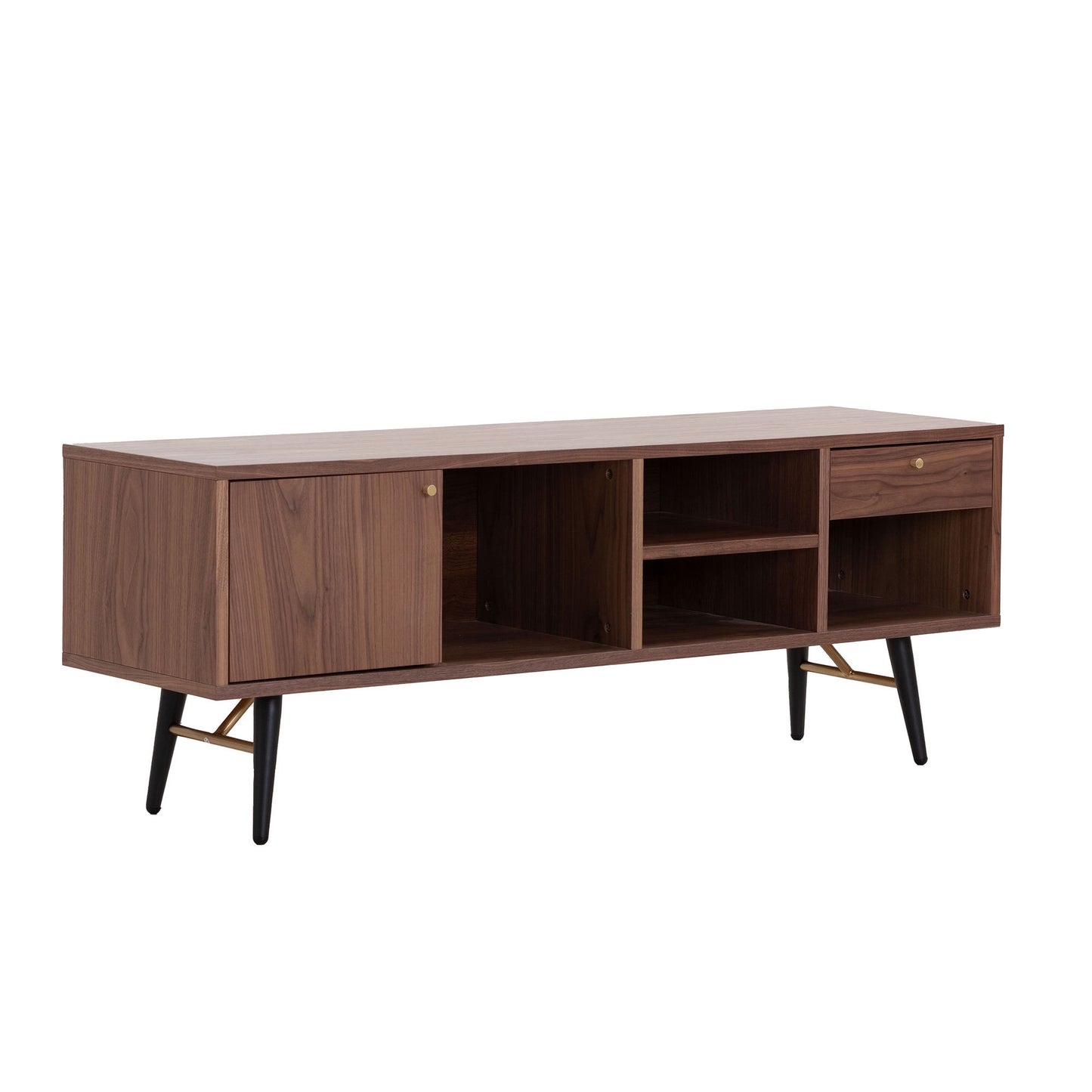 Walnut Finish Mid-Century TV Stand with Ample Storage