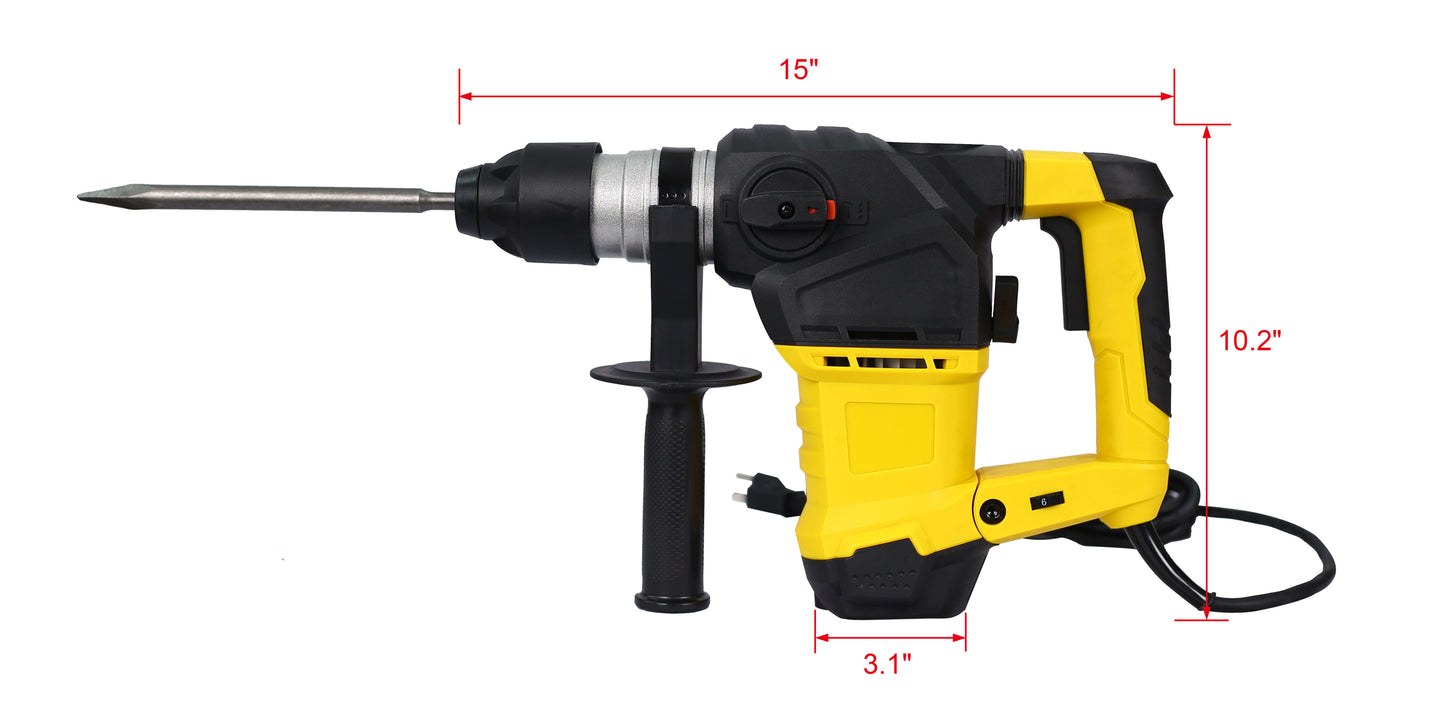 Professioinal Quality 1-1/4 SDS-Plus Heavy Duty Rotary Hammer Drill 13 Amp - Vibration Control, 3 Functions