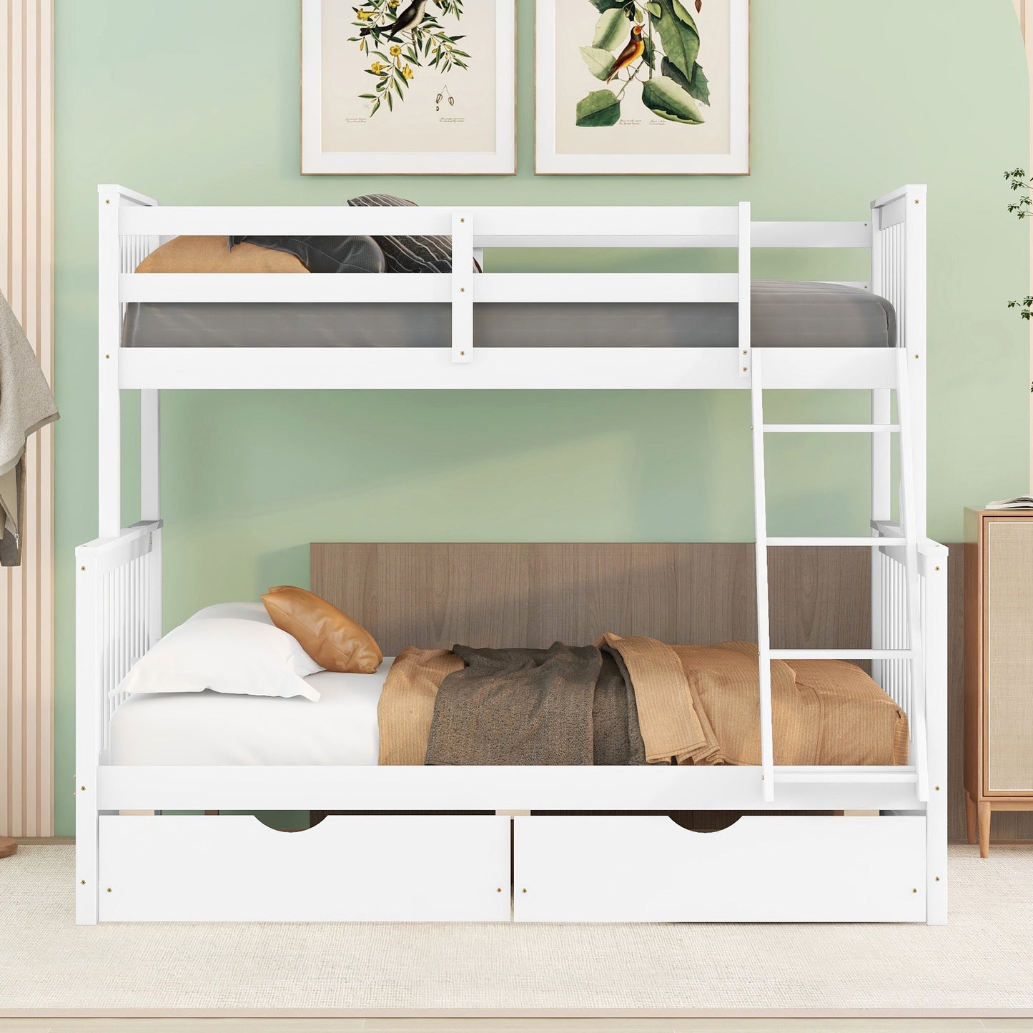 Twin/Full Bunk Bed with Stairs, Drawers, and Flexible Layout