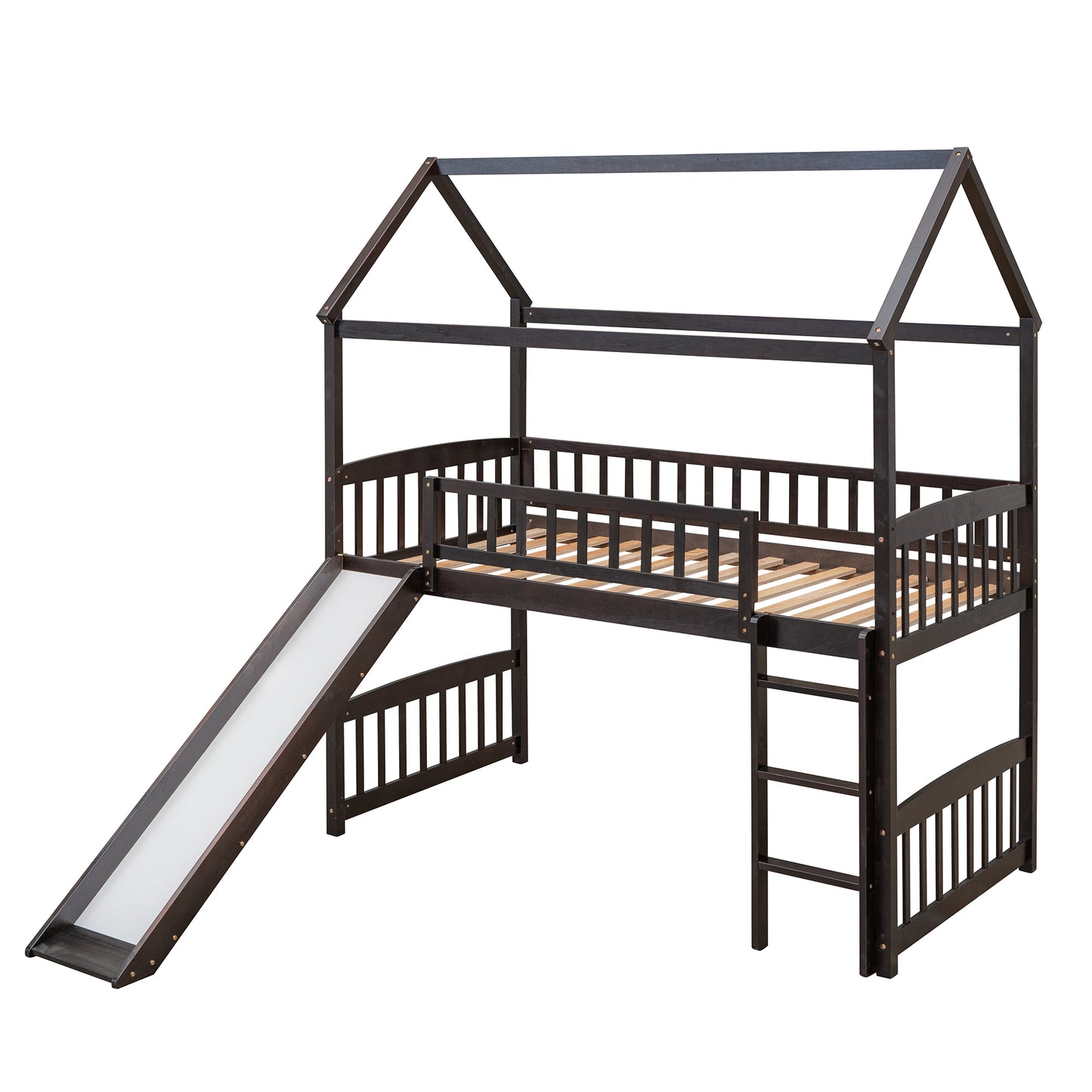 Twin Loft Bed with Slide, House Bed with Slide,Espresso( :LT000212AAP)