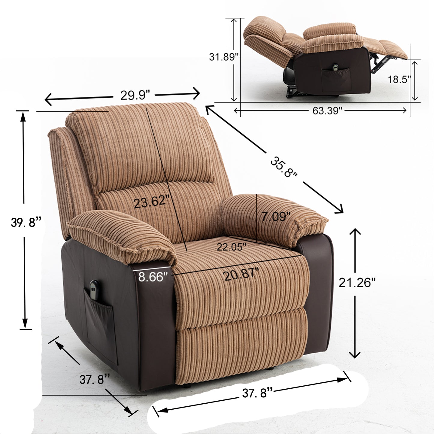 Luxurious Brown Fabric Electric Recliner Chair with Adjustable Backrest and Remote Control