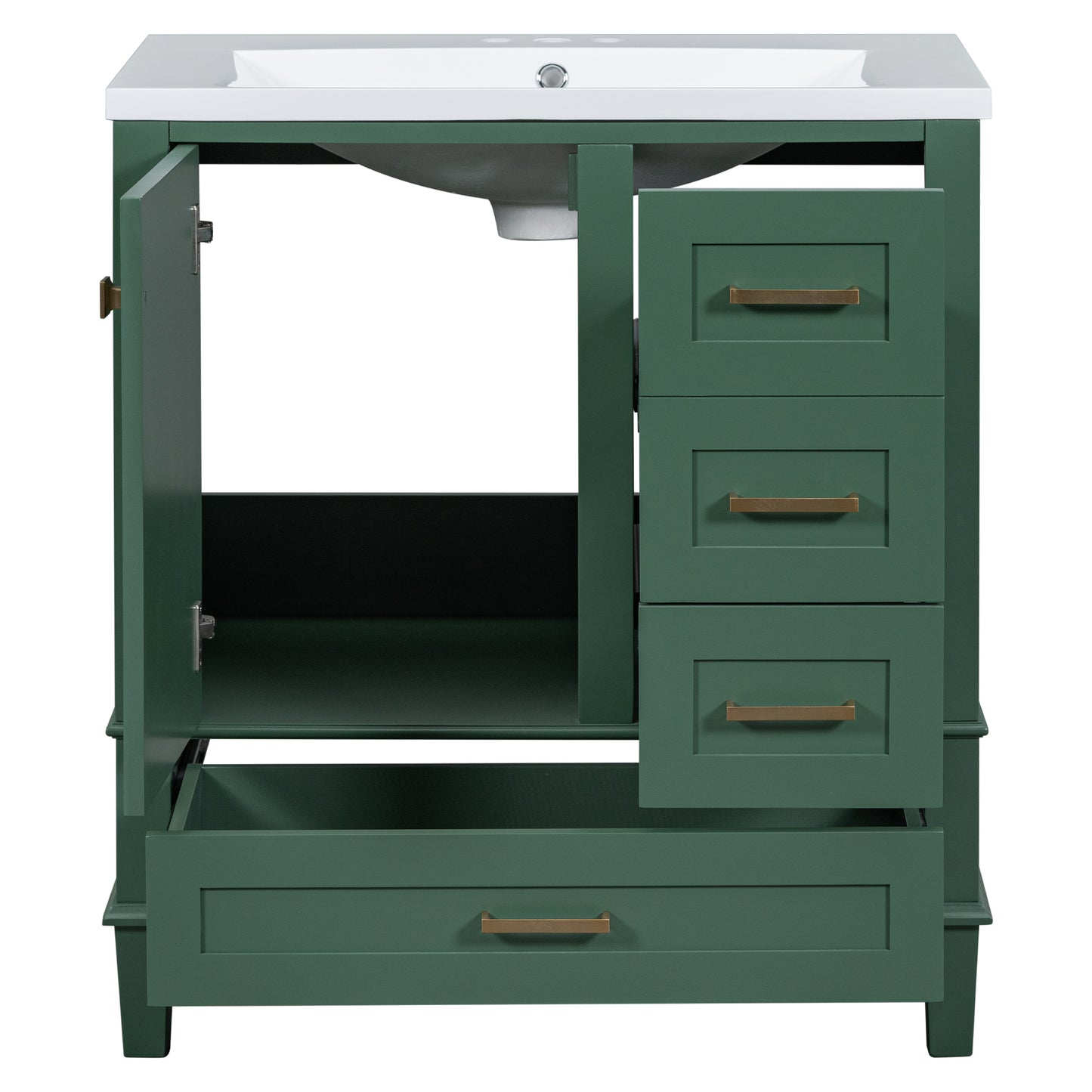 30" Bathroom Vanity in Green, Modern Bathroom Cabinet with Sink Combo Set, Bathroom Storage Cabinet with a Soft Closing Door and 3 Drawers, Solid Wood Frame