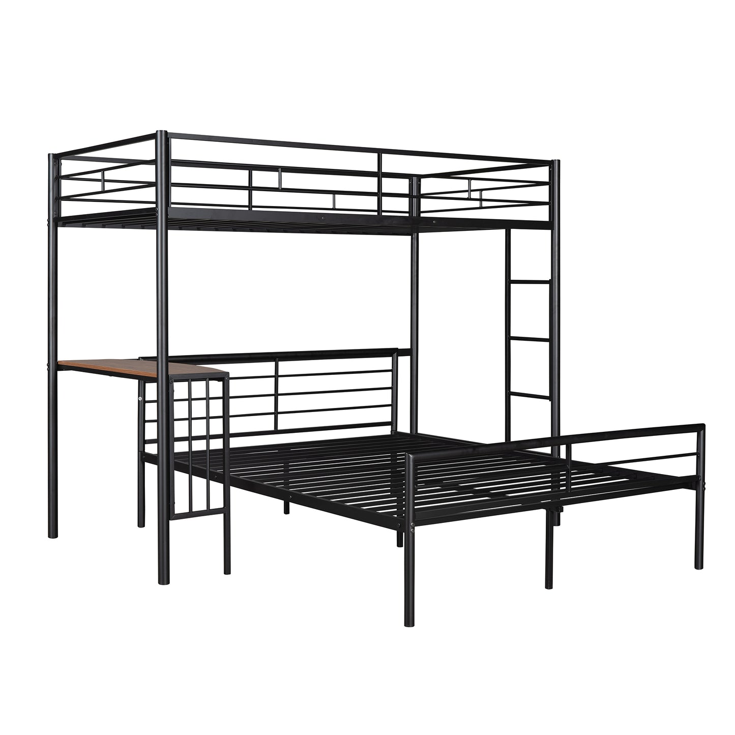 Metallic Black Bunk Bed with Desk and Full Over Twin Configuration