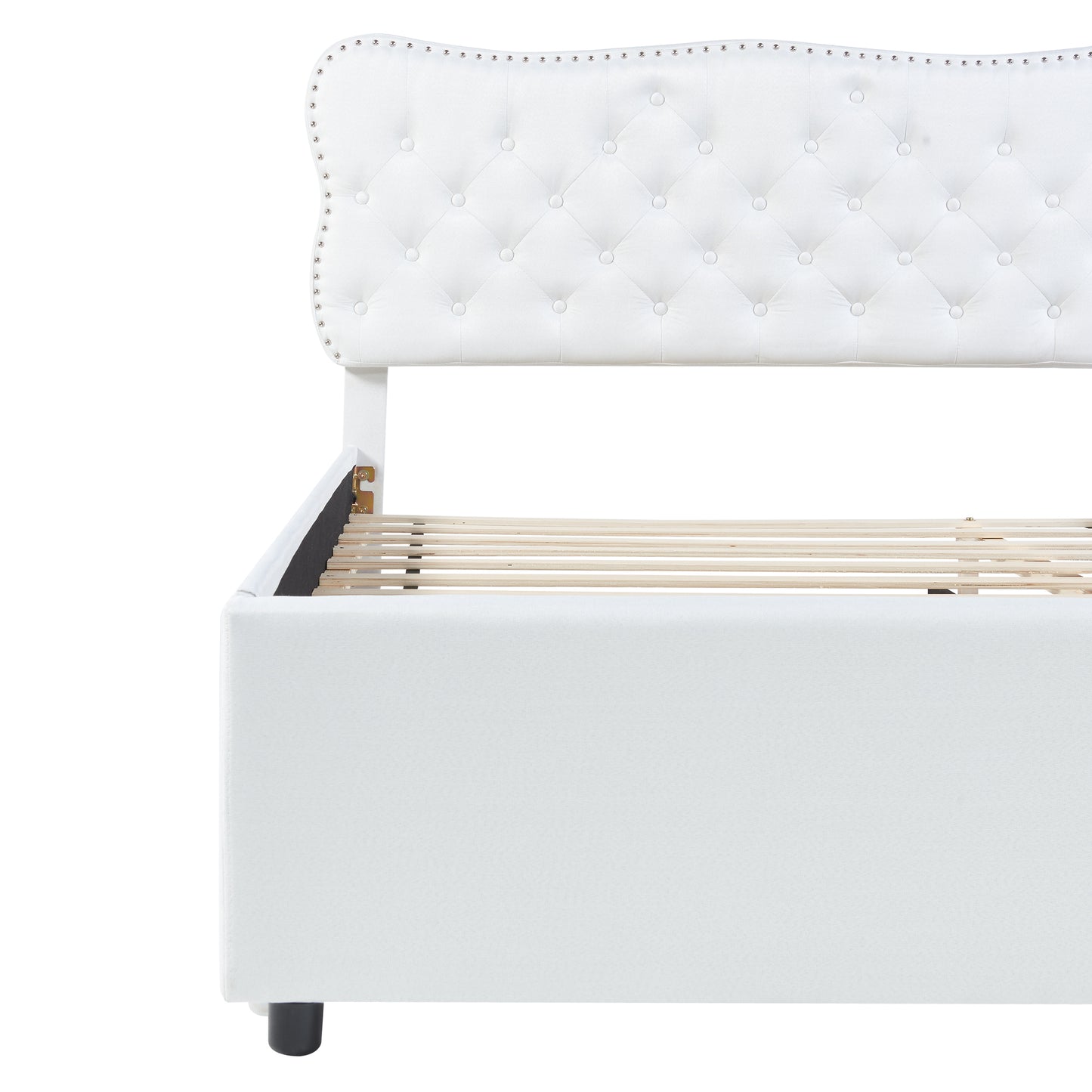 Full Size Upholstery Platform Bed with Storage Drawers and Trundle,White