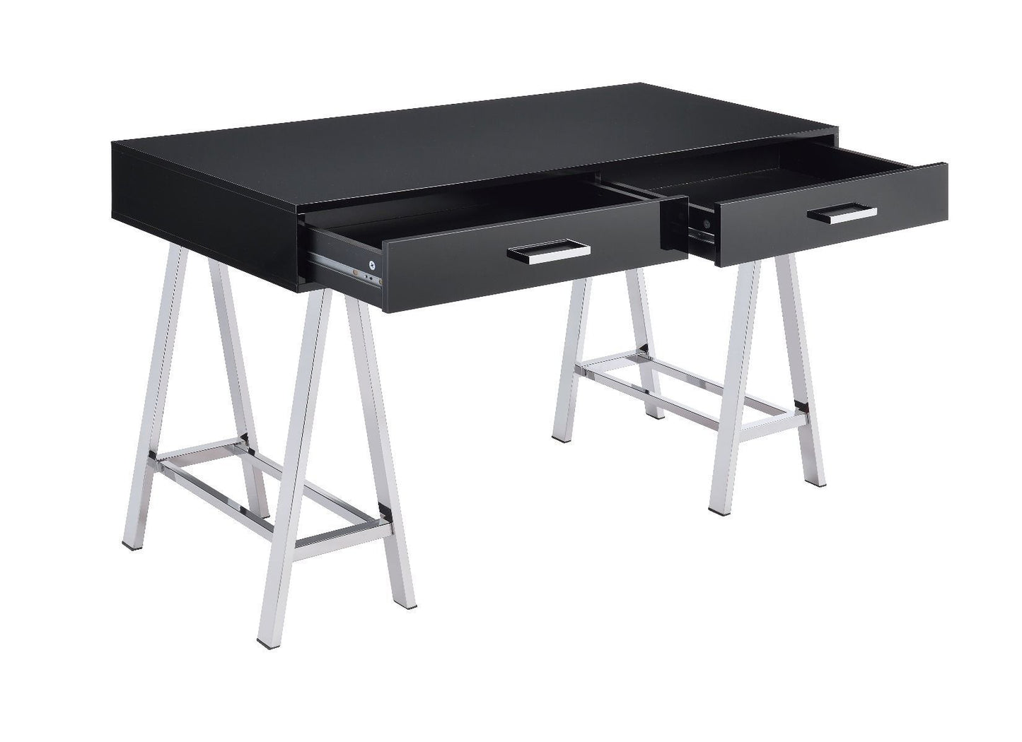 Contemporary Black Writing Desk with USB Port and Storage Drawers