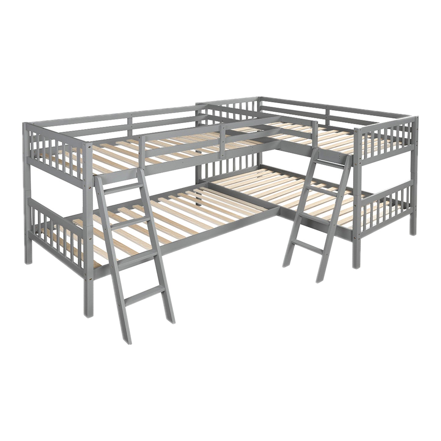 L-Shaped Twin-Size Gray Bunk Bed with Versatile Design