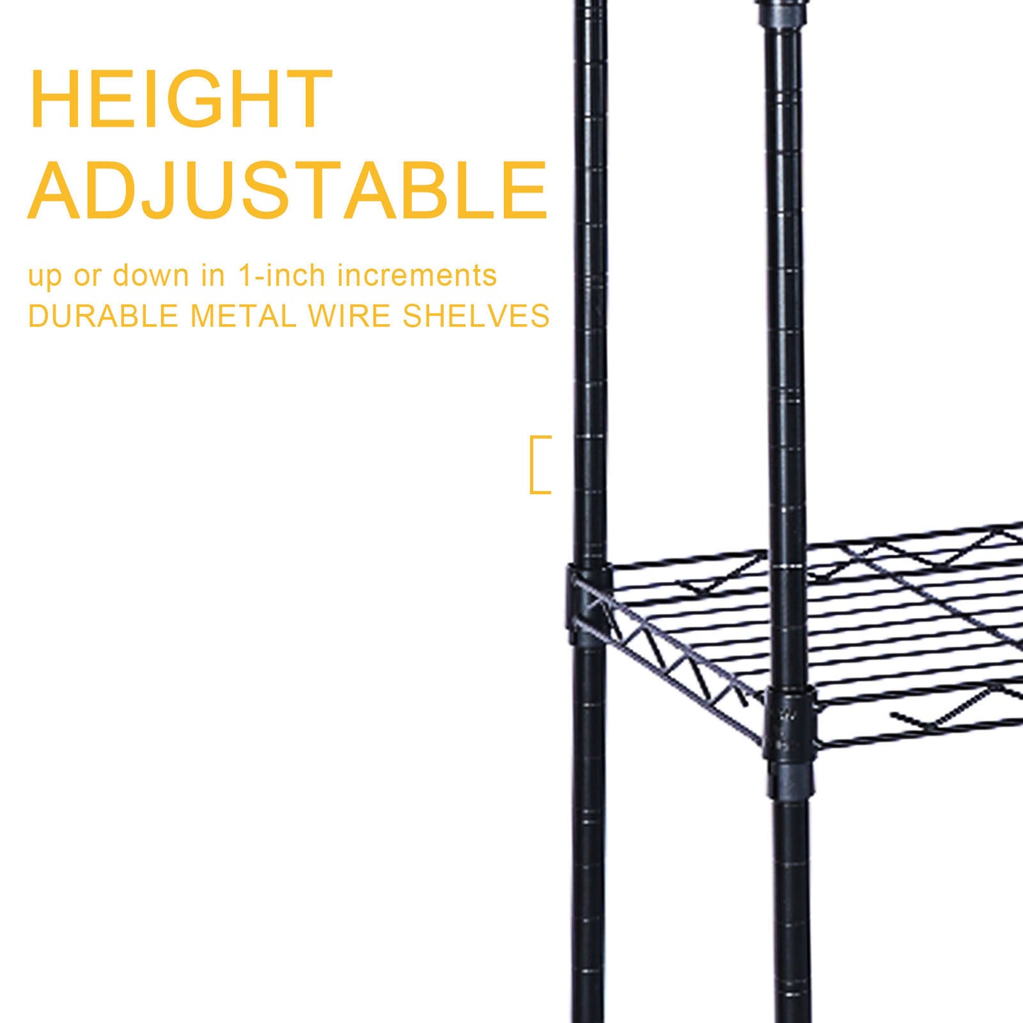 Heavy Duty 6-Shelf Shelving with Wheels, with Hanging Hooks, Wire Shelving, Adjustable Storage Units, 17'' D x 11'' W x 63'' H, 6 Tier, Black