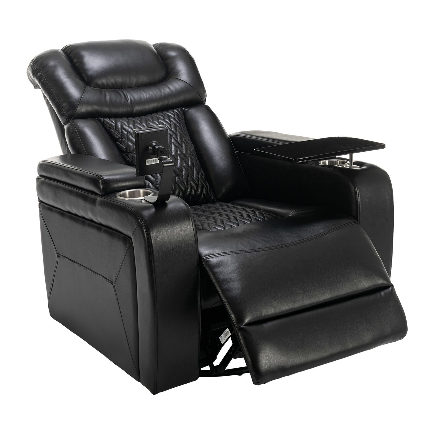 Luxury Black Swivel Recliner Chair with Tray Table, Phone Holder, and USB Port