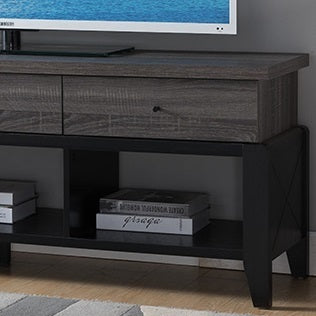 TV Stand with Distressed Grey Finish and Generous Storage Space