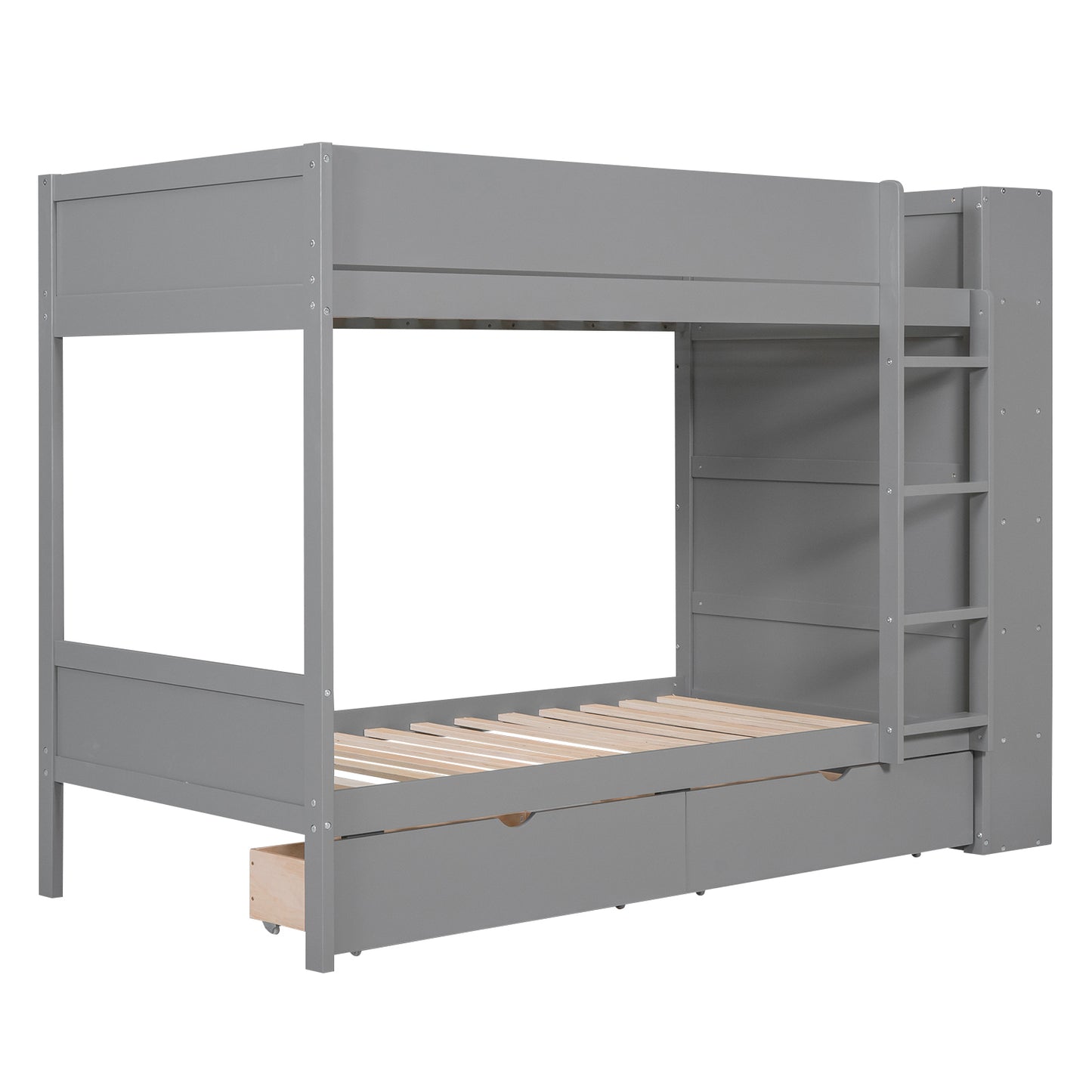 Versatile Gray Twin Bunk Bed with Storage Drawers and Multi-Layer Cabinet