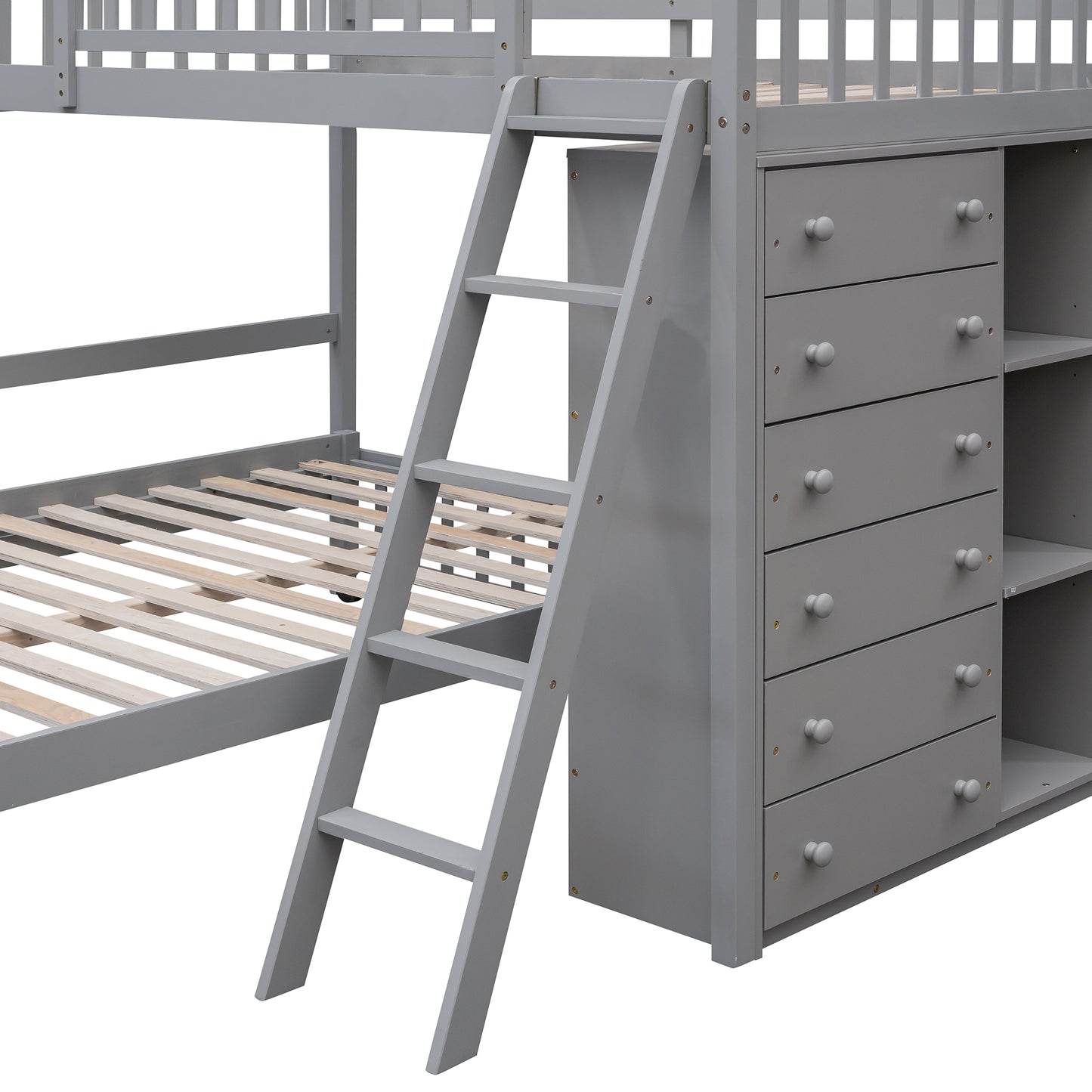 Gray Twin Over Full Bunk Bed With Storage Drawers And Wheels